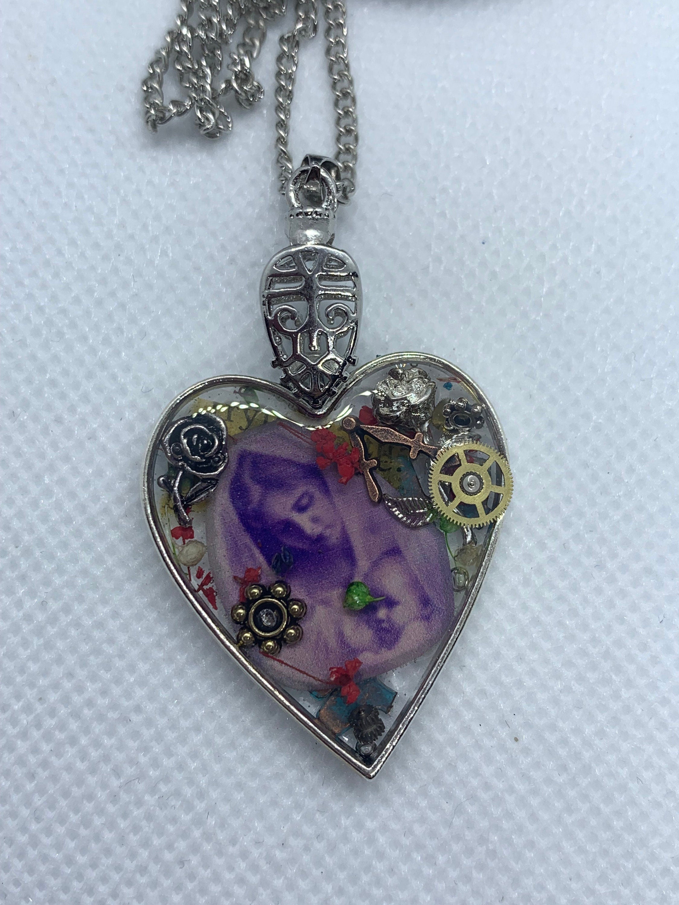 Women and Baby Heart shaped Steampunk Antique Necklace