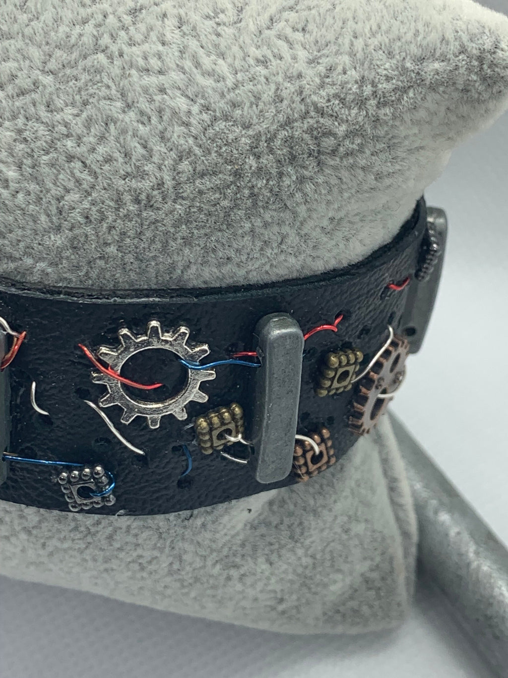 Black Leather Steampunk Electrical Theme Bracelet