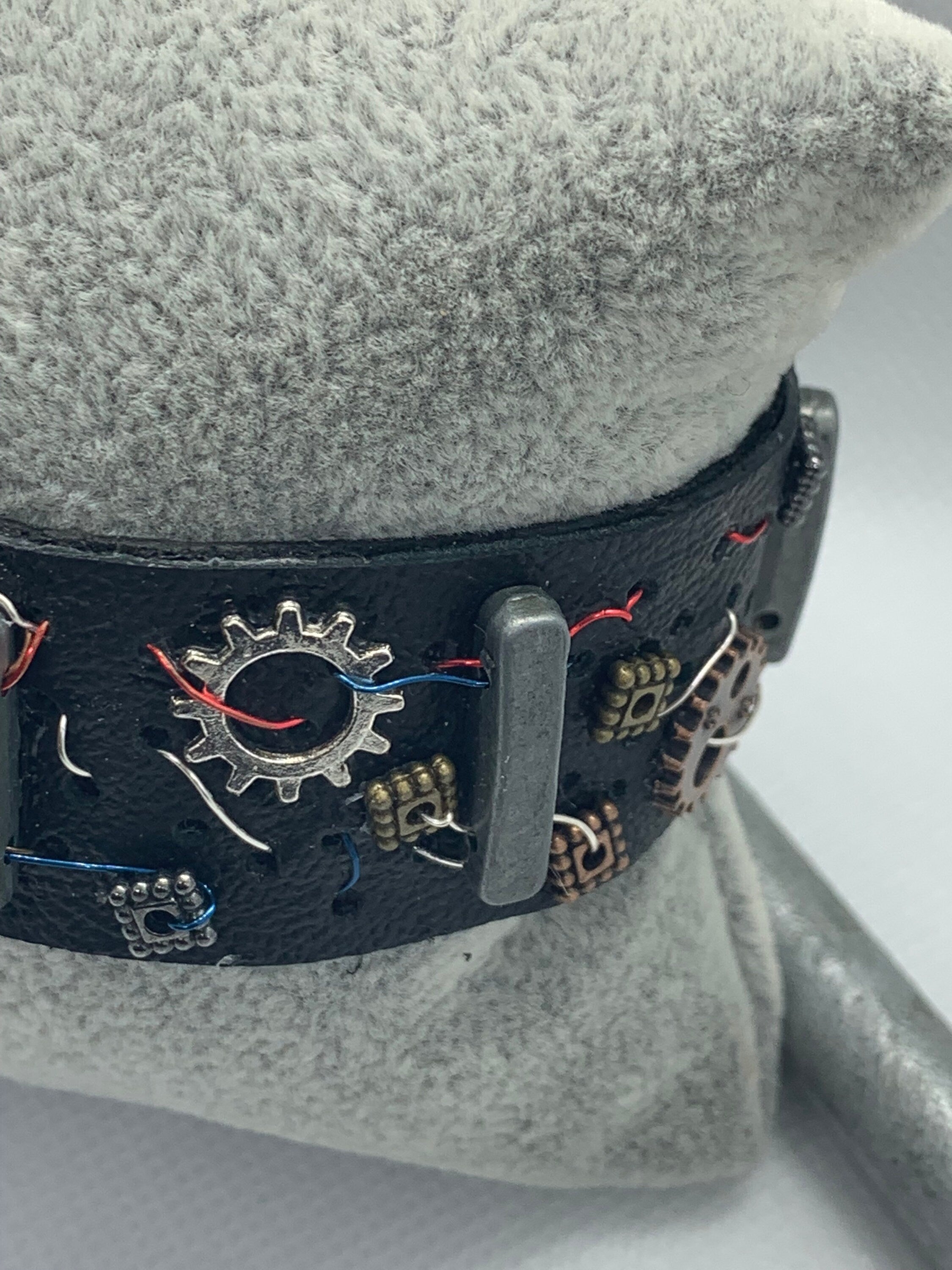 Black Leather Steampunk Electrical Theme Bracelet