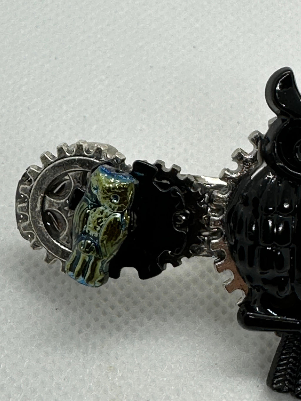 Steampunk Black Owl With Baby Hairclip