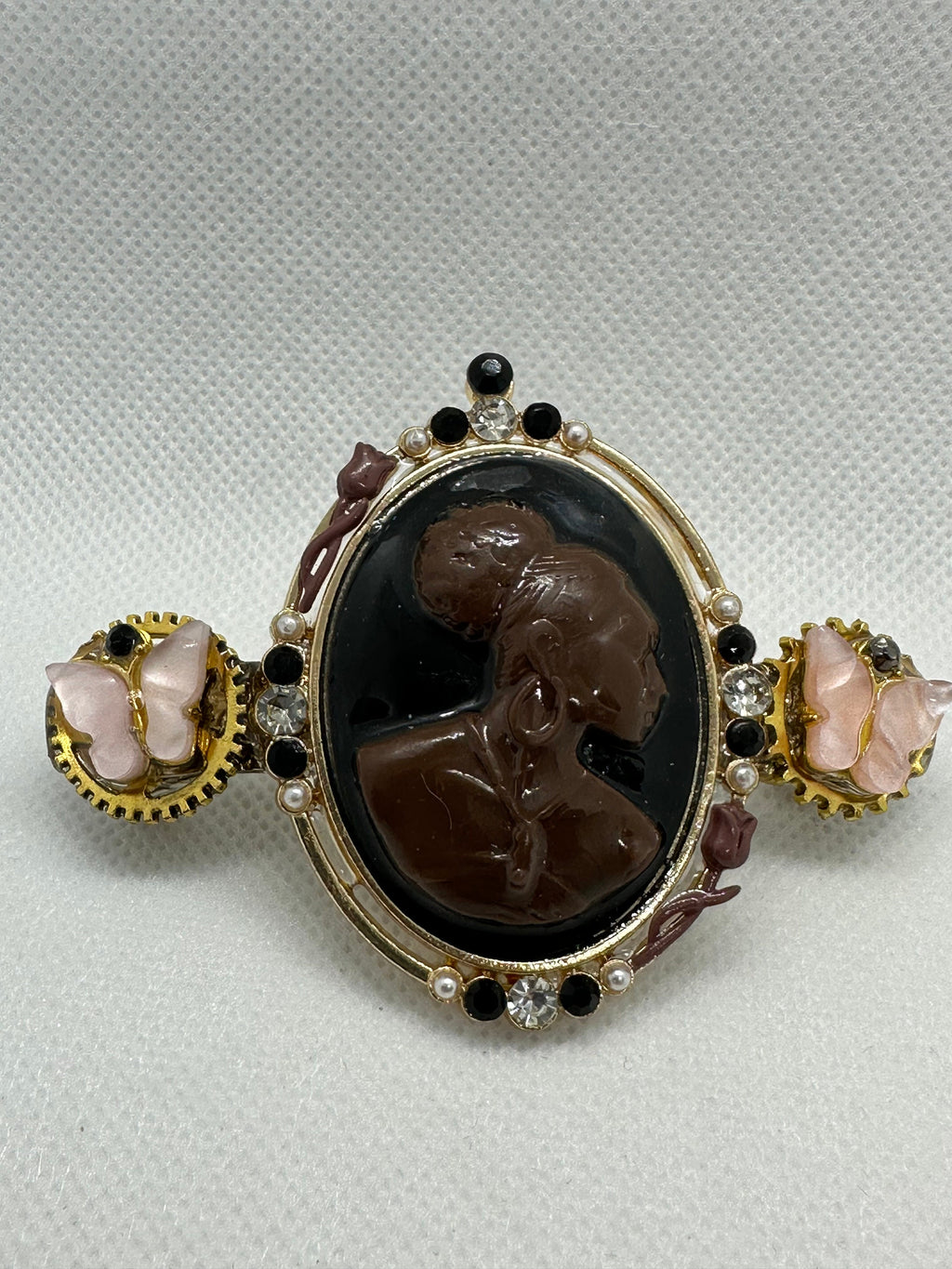 Steampunk African Lady cameo with Antique Look Hairclip