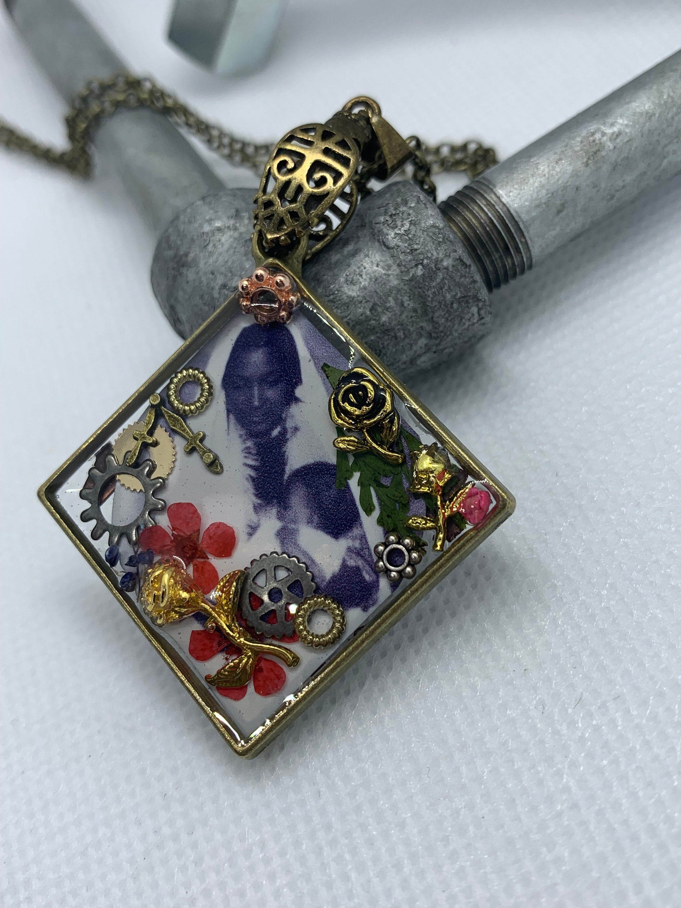 Antique Steampunk Women and child necklace