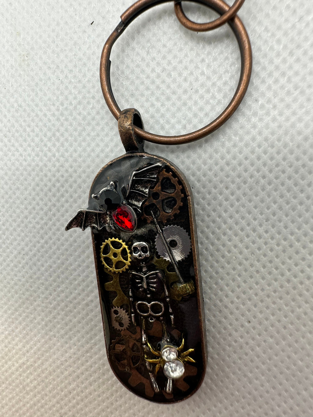 Skeleton and Bat Steampunk Keychain