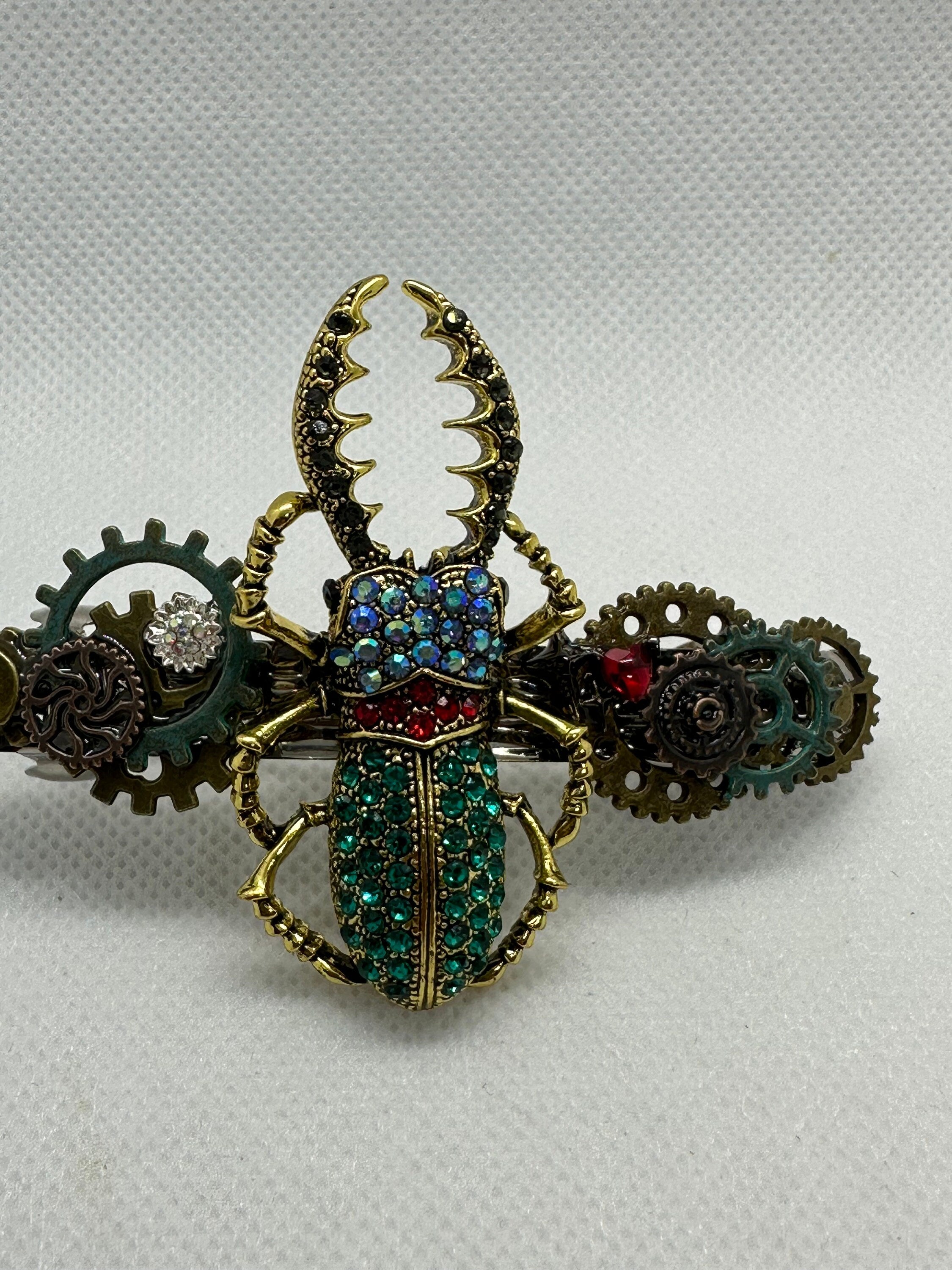 Steampunk Rhinestone Beetle Hair Clip