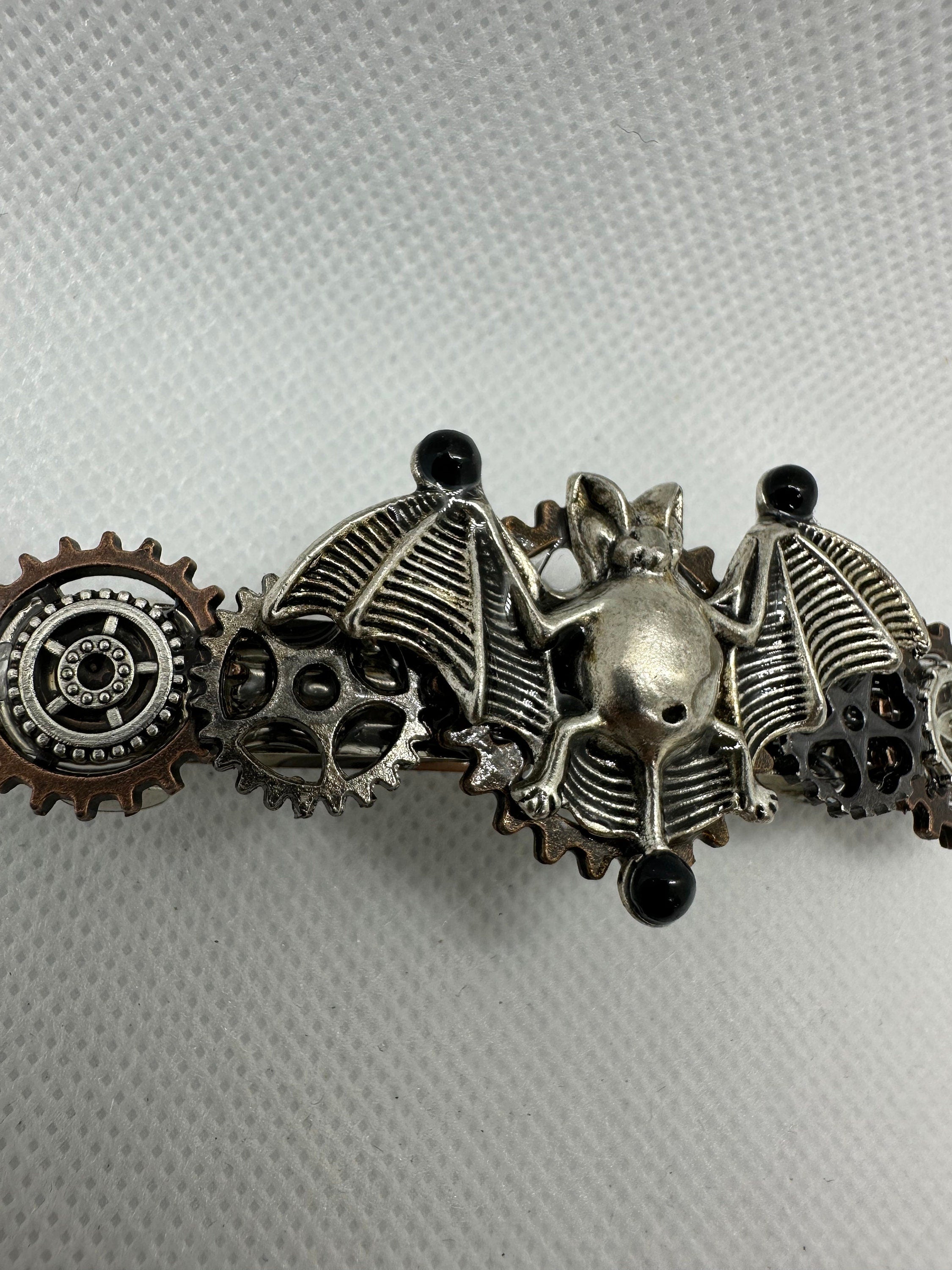 Halloween Steampunk Silver Bat Hair Clip