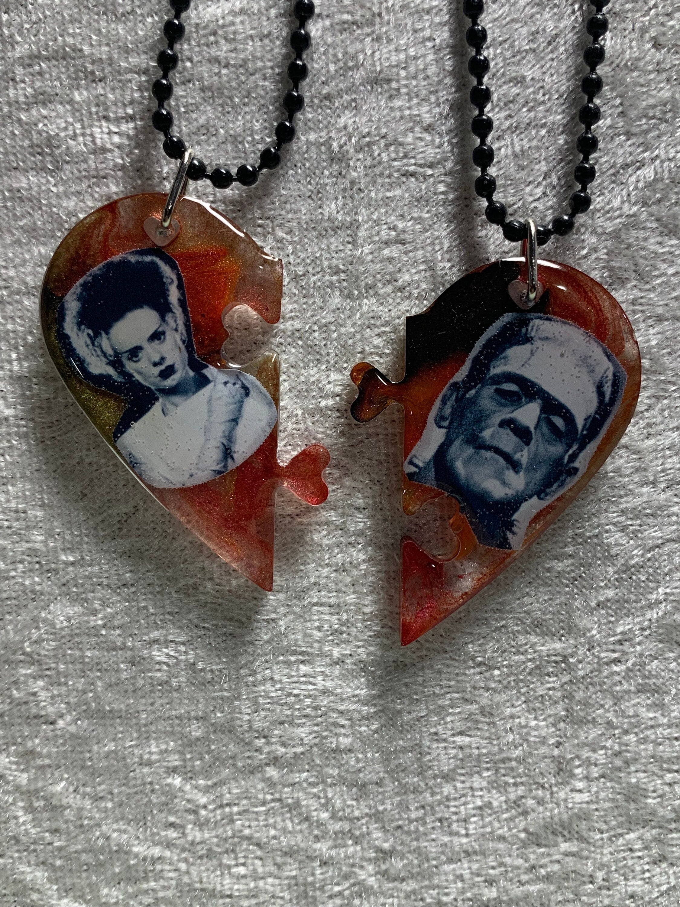 Frankenstein's Monster Frankenstein's Bride Broken Heart Necklace Halloween