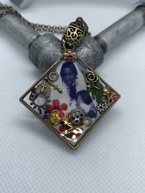 Antique Steampunk Women and child necklace