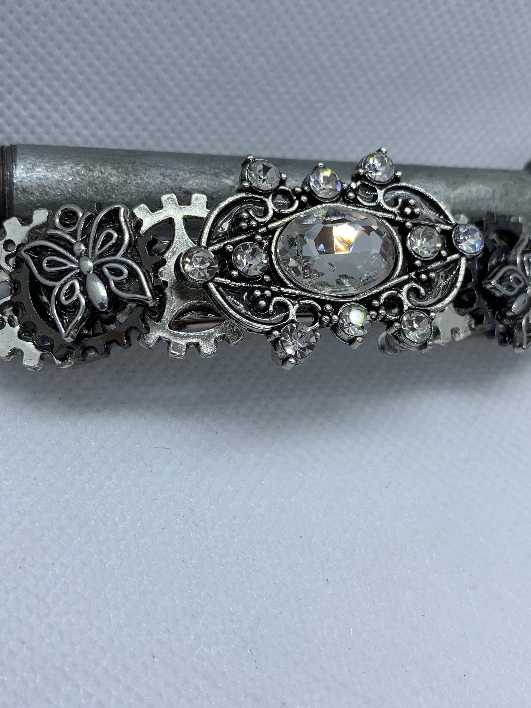 Rhinestone Silver Steampunk Butterfly Hair clip