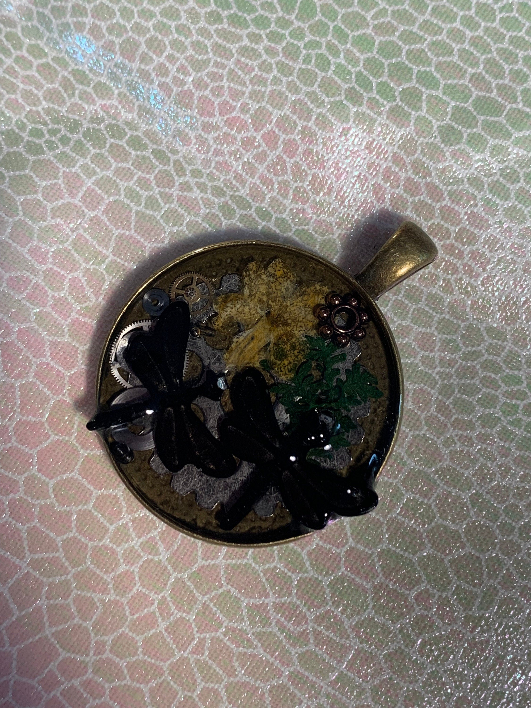 Steampunk Two Black Dragonflies Keychain