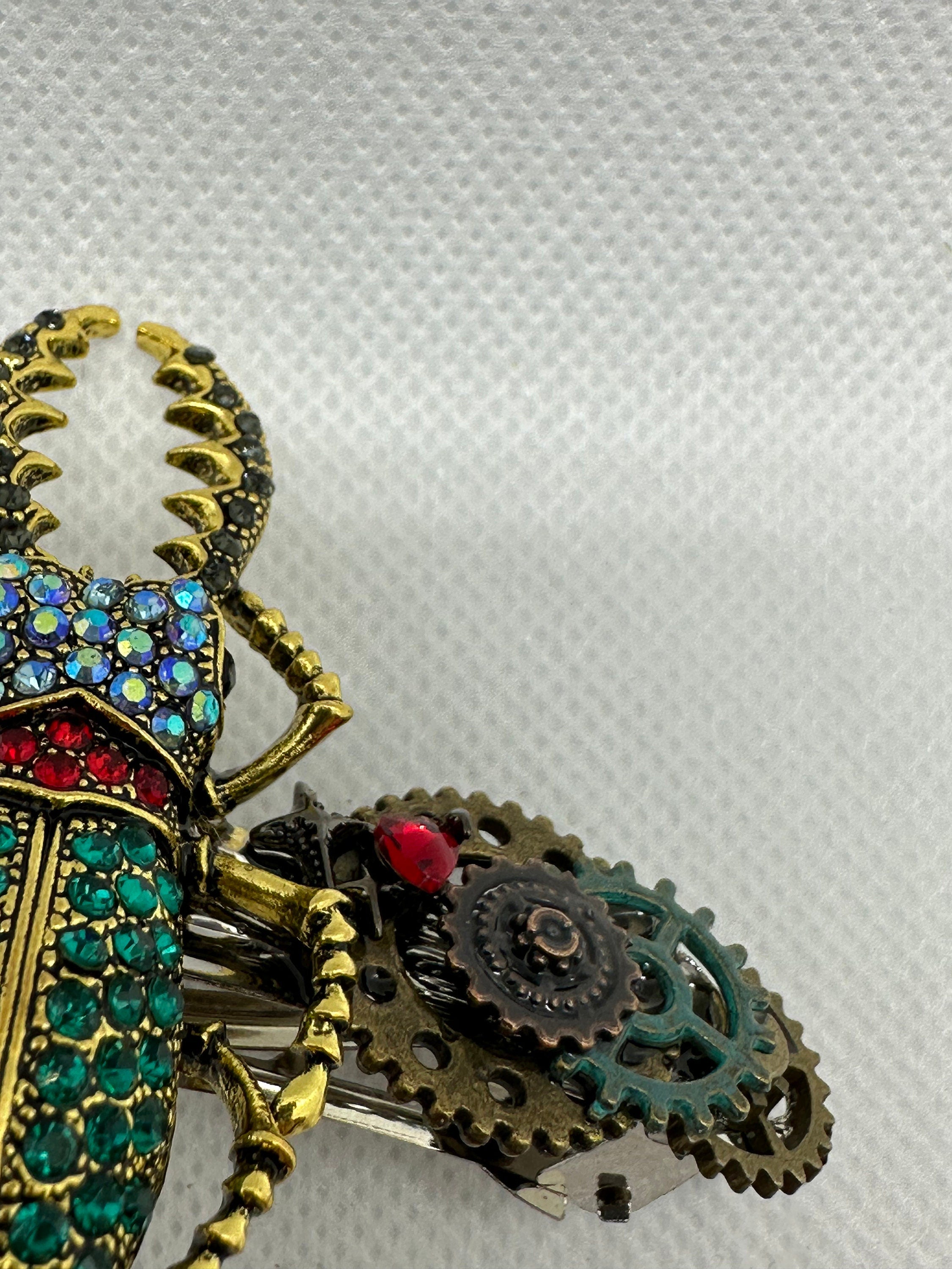 Steampunk Rhinestone Beetle Hair Clip