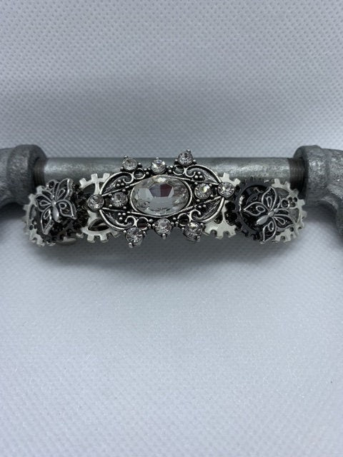 Rhinestone Silver Steampunk Butterfly Hair clip