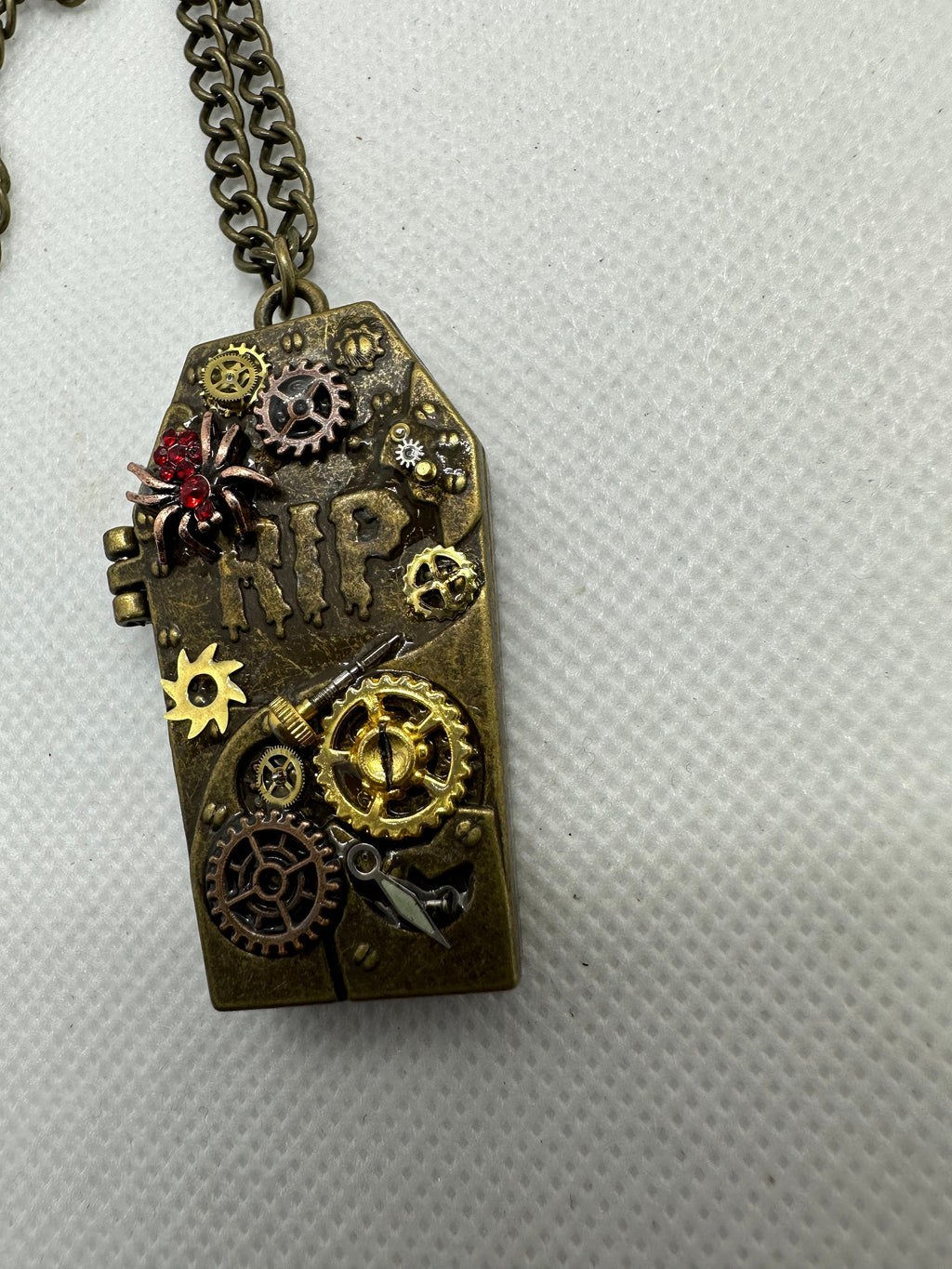 Halloween Coffin RIP Bronze Steampunk Locket Necklace