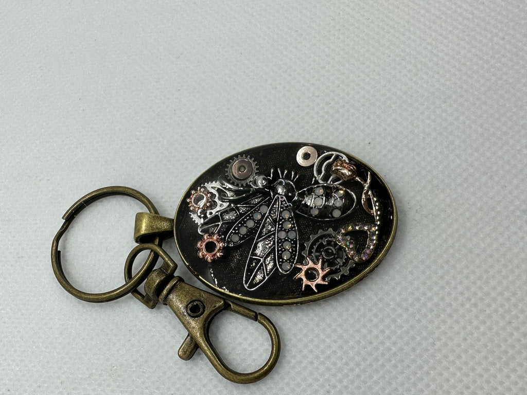 Dragonfly Steampunk Oval Keychain