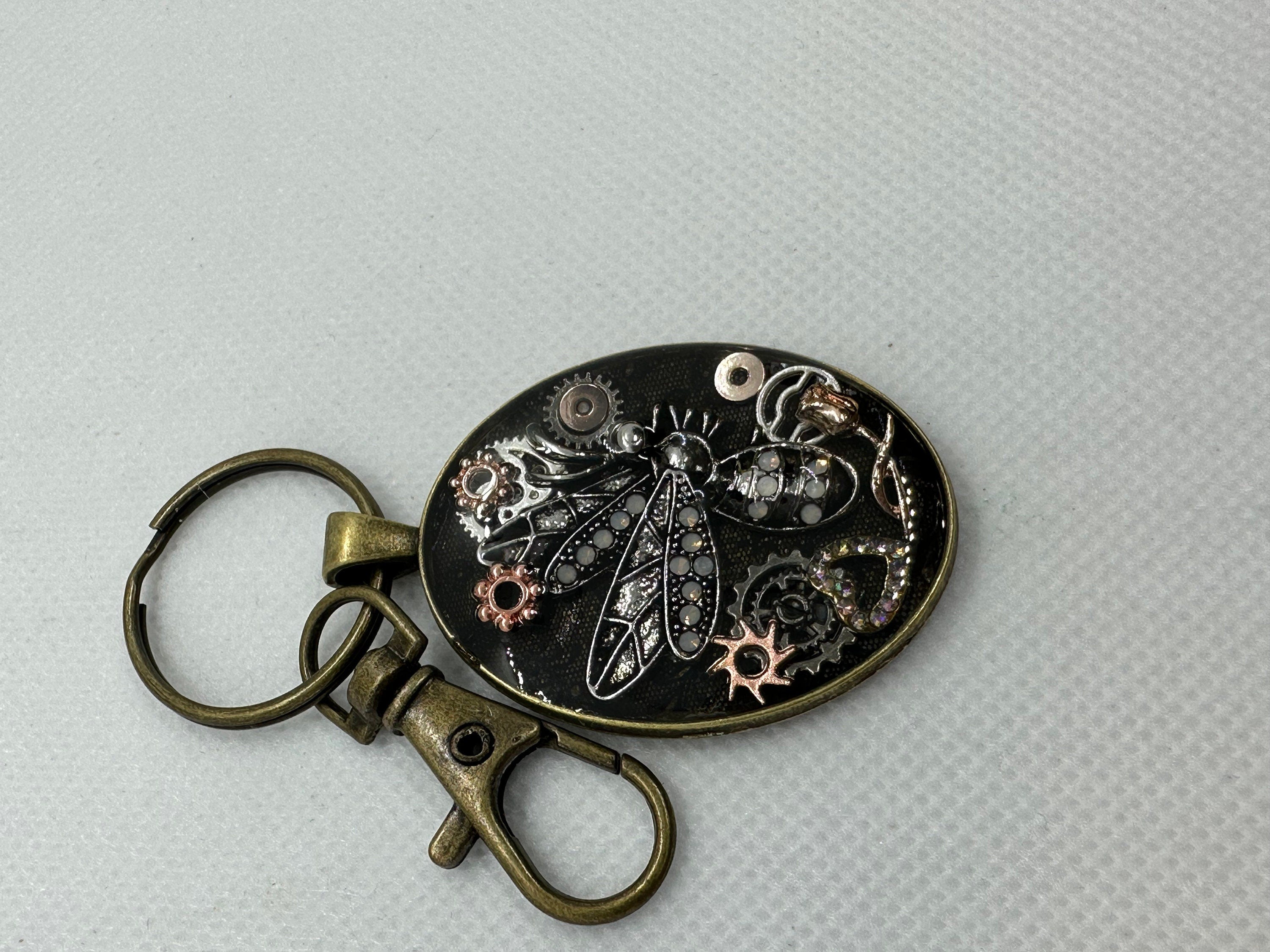 Dragonfly Steampunk Oval Keychain