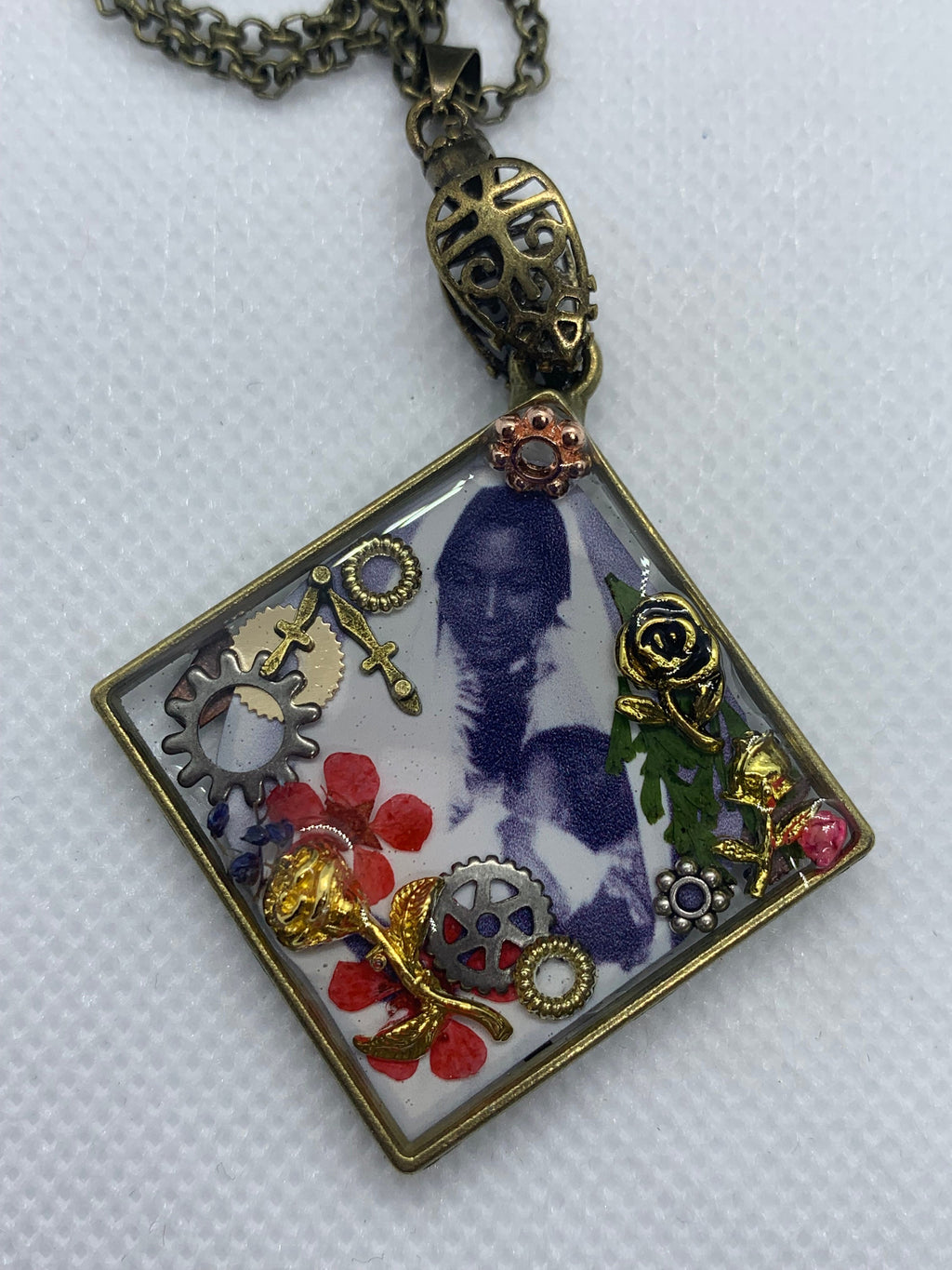 Antique Steampunk Women and child necklace