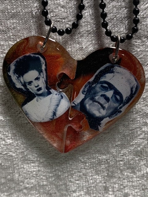 Frankenstein's Monster Frankenstein's Bride Broken Heart Necklace Halloween