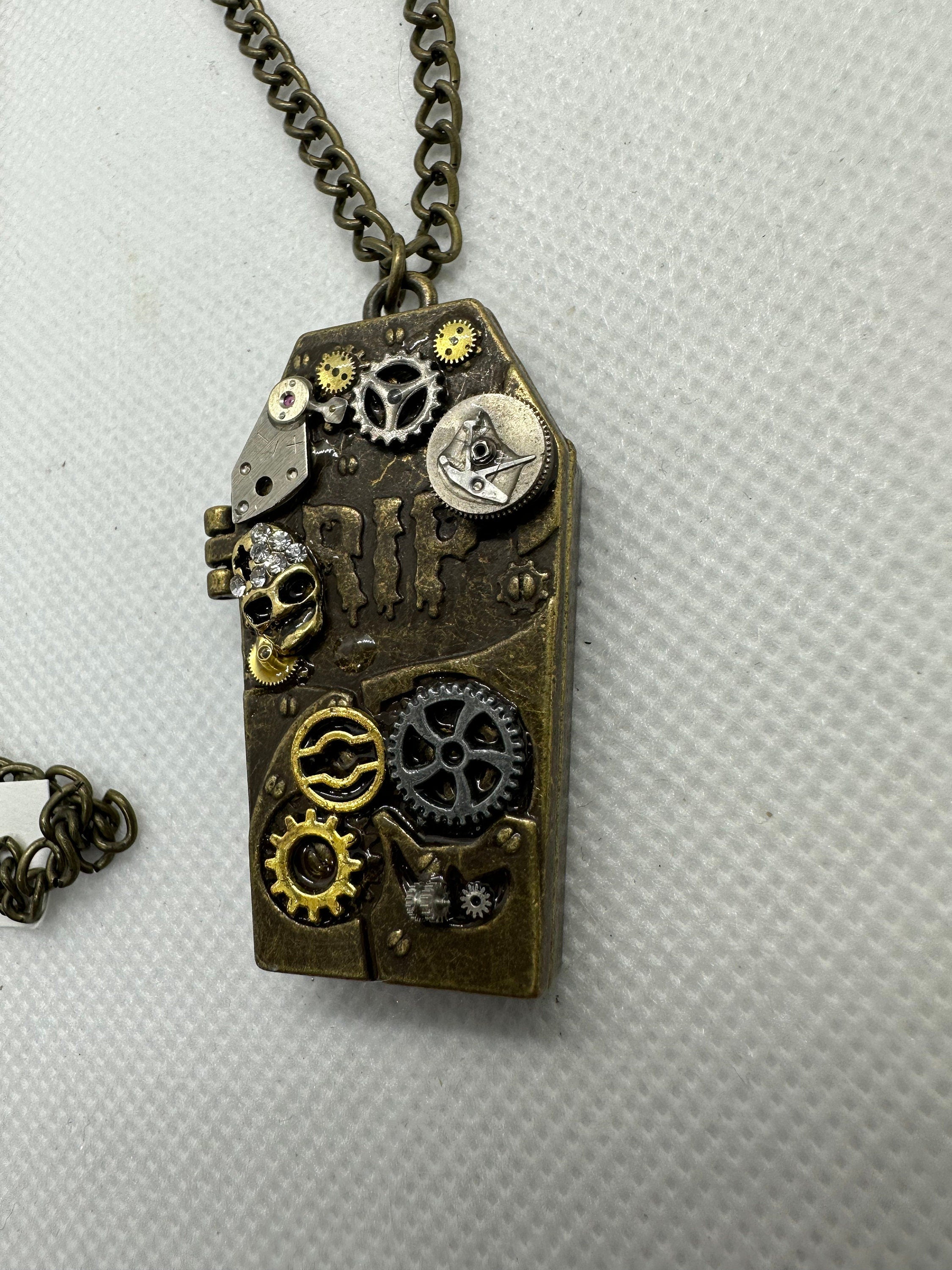 Halloween Coffin RIP Bronze Steampunk Locket Necklace