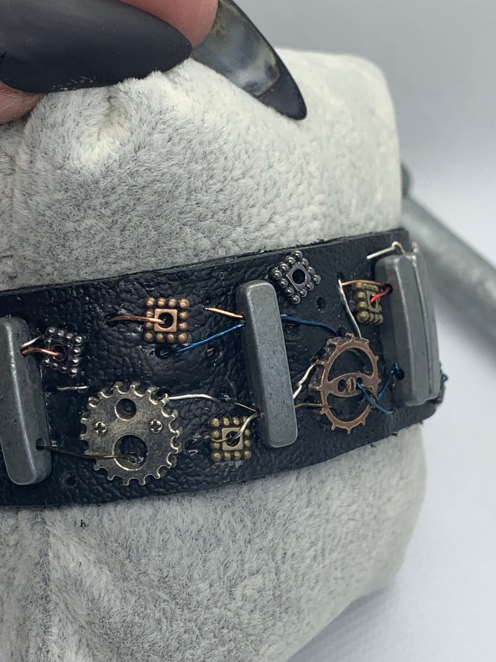 Black Leather Steampunk Electrical Theme Bracelet