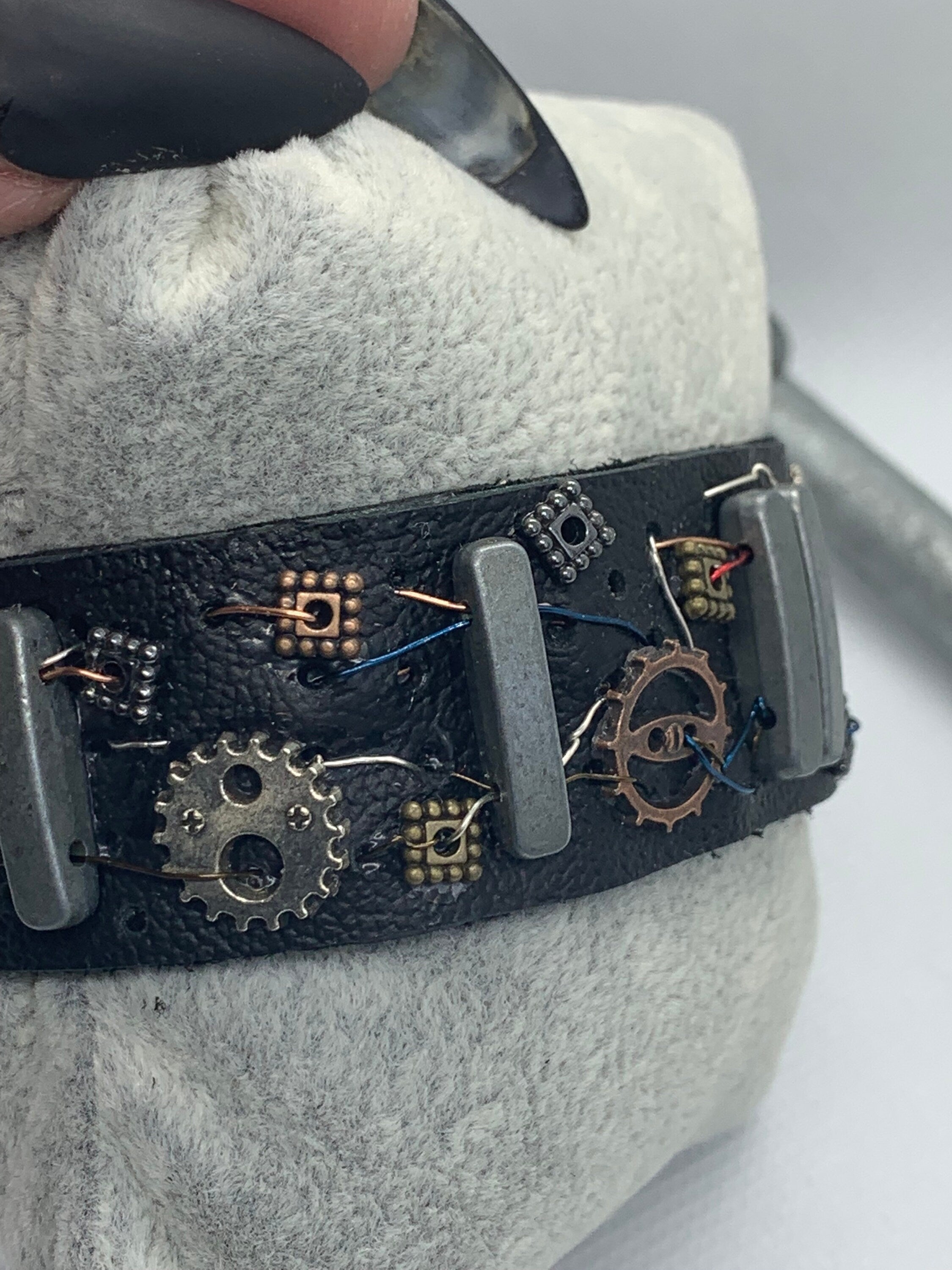 Black Leather Steampunk Electrical Theme Bracelet