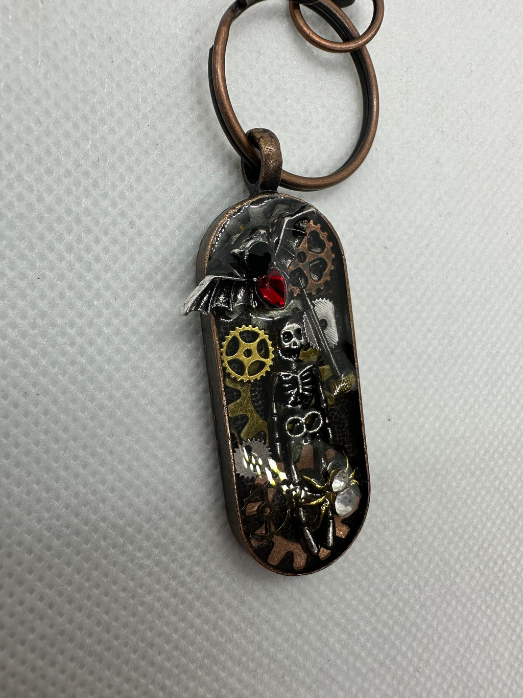 Skeleton and Bat Steampunk Keychain