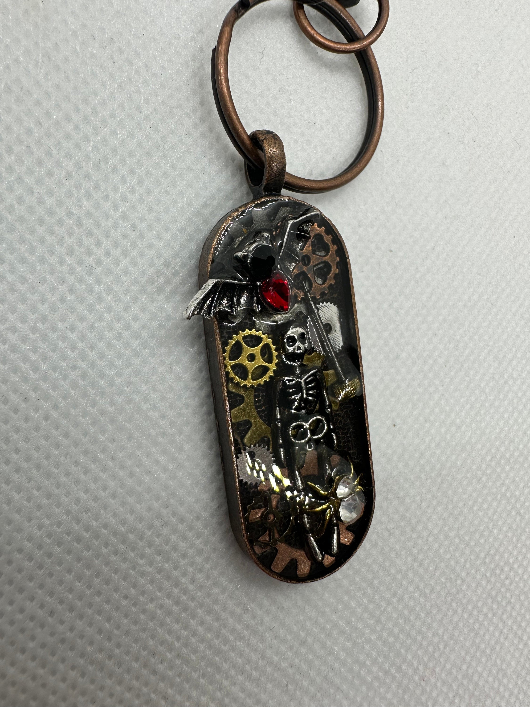 Skeleton and Bat Steampunk Keychain
