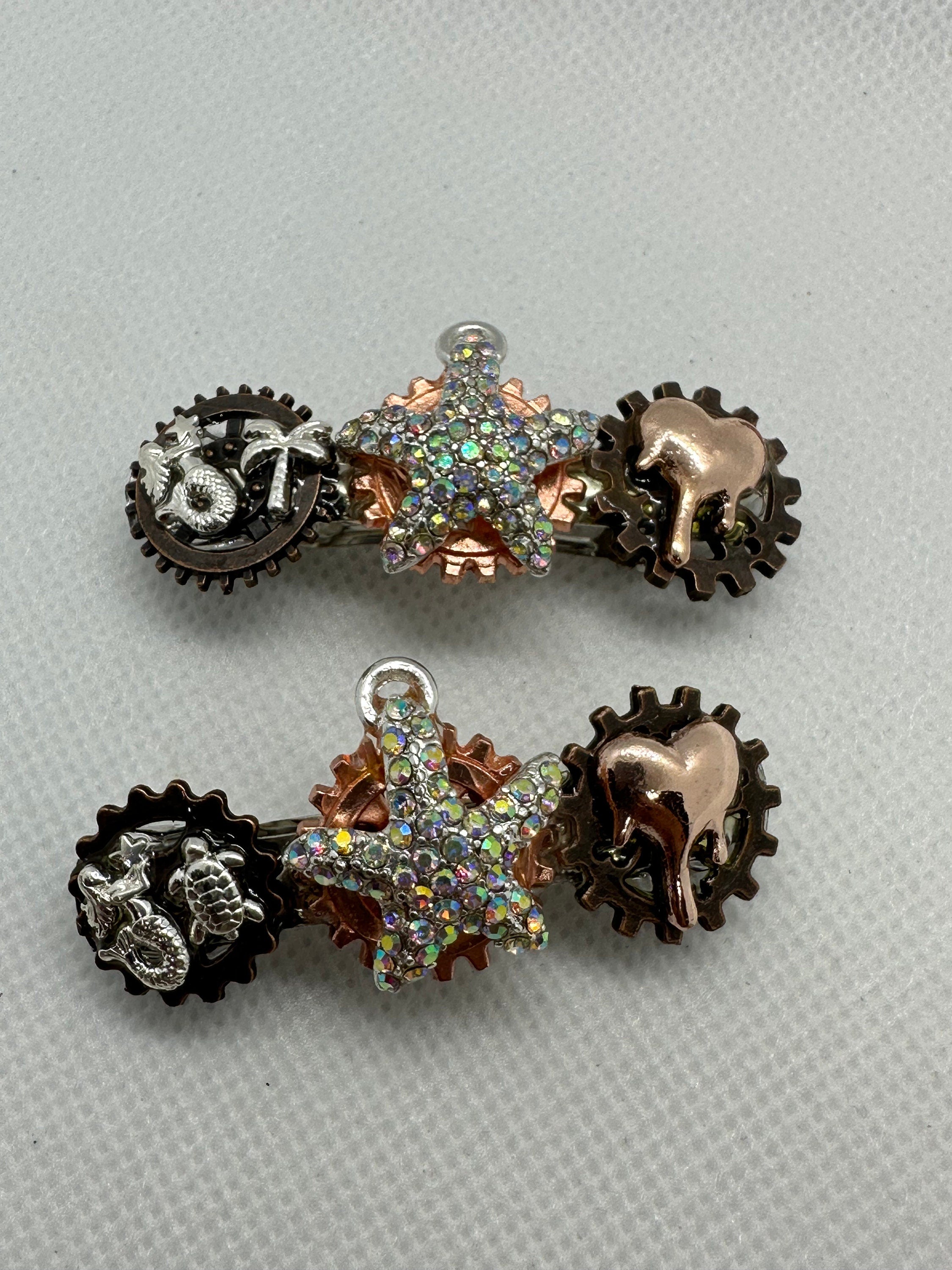 Steampunk Set of Rhinestone Starfish Hairclips