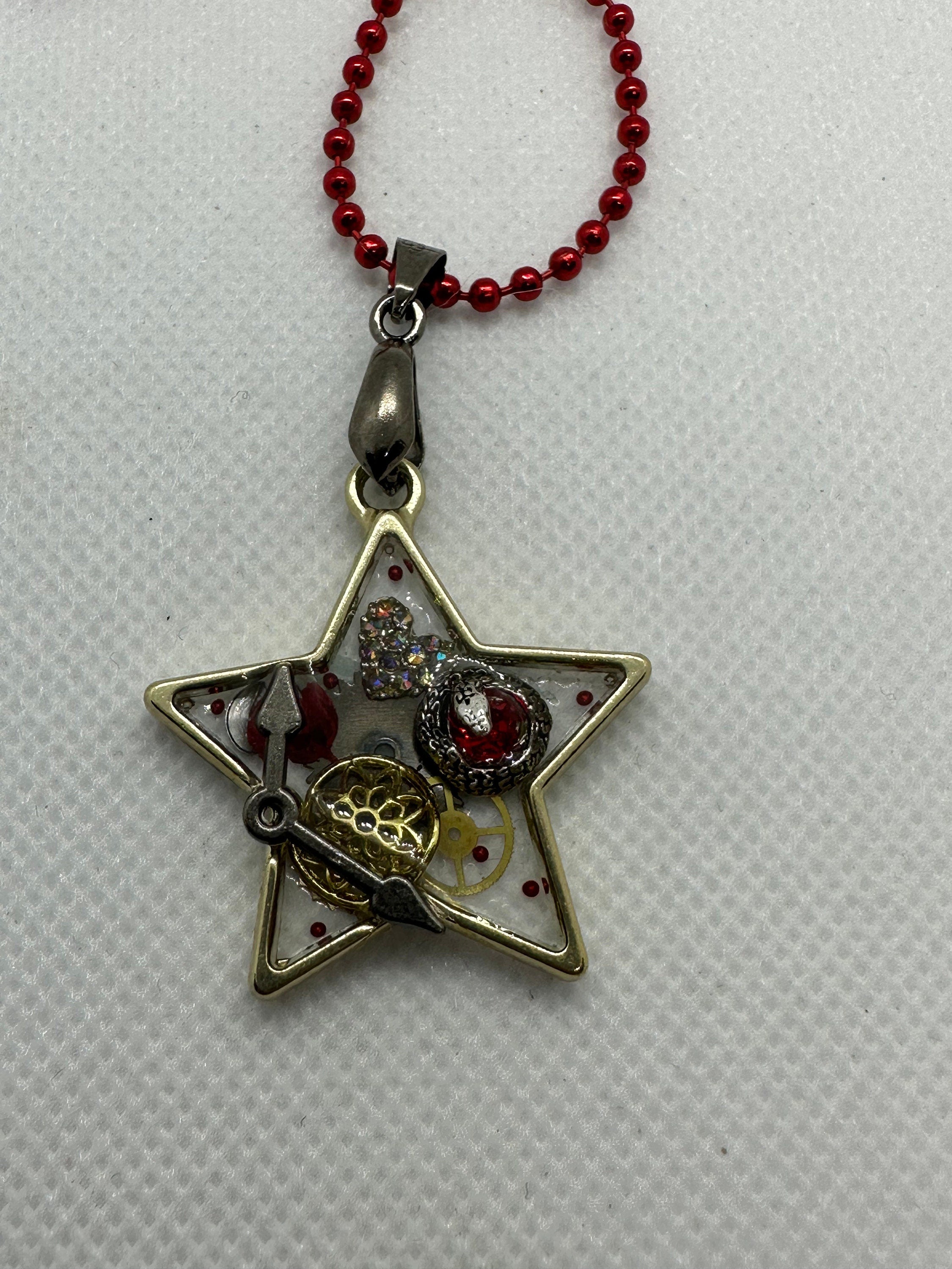 Steampunk Gold Star Necklace with Snake