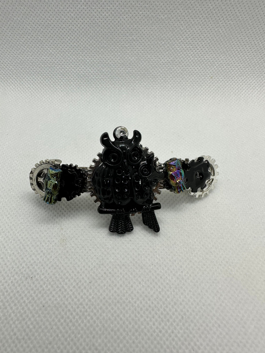 Steampunk Black Owl With Baby Hairclip