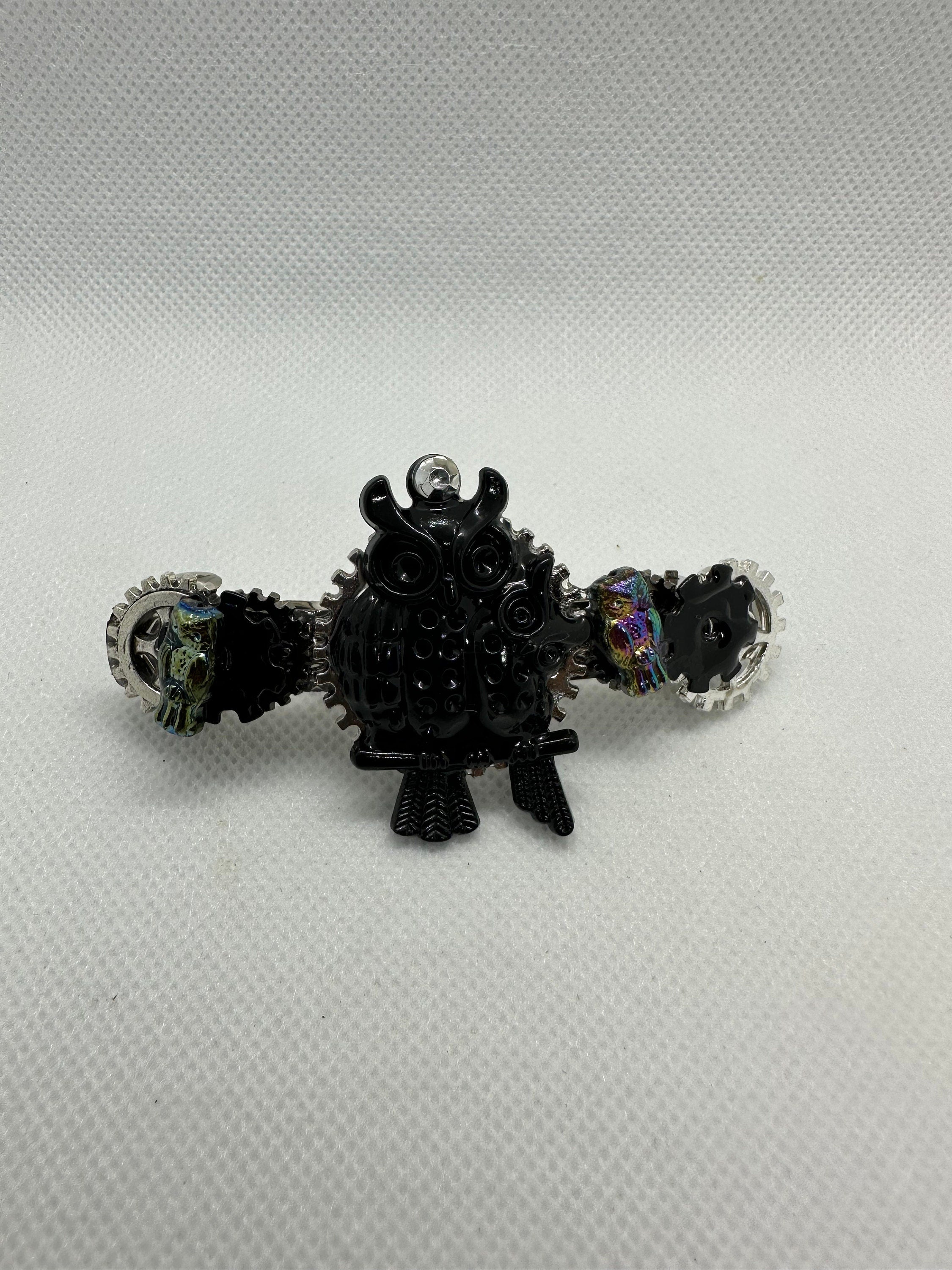 Steampunk Black Owl With Baby Hairclip