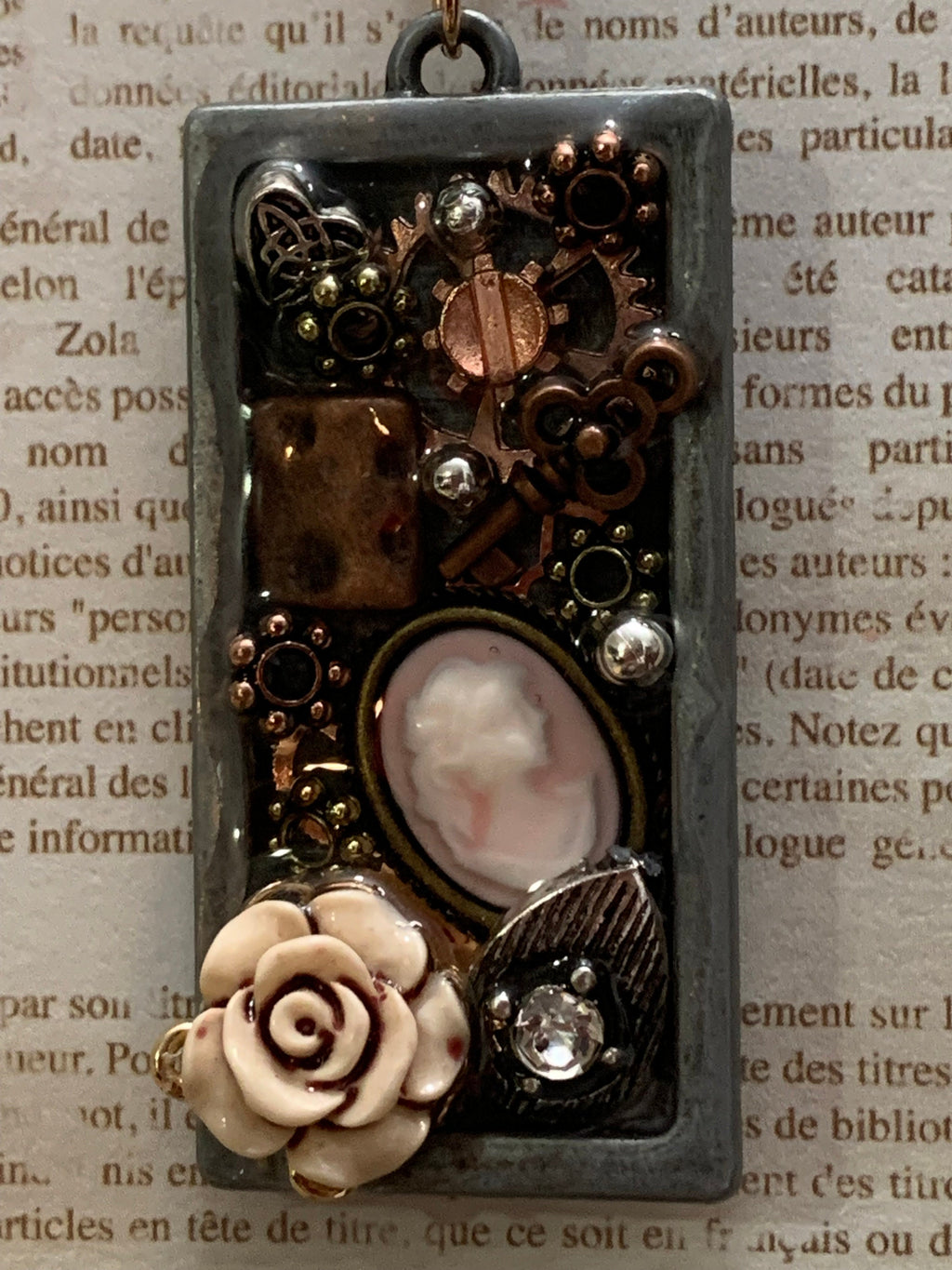 Steampunk Lady cameo rectangle necklace