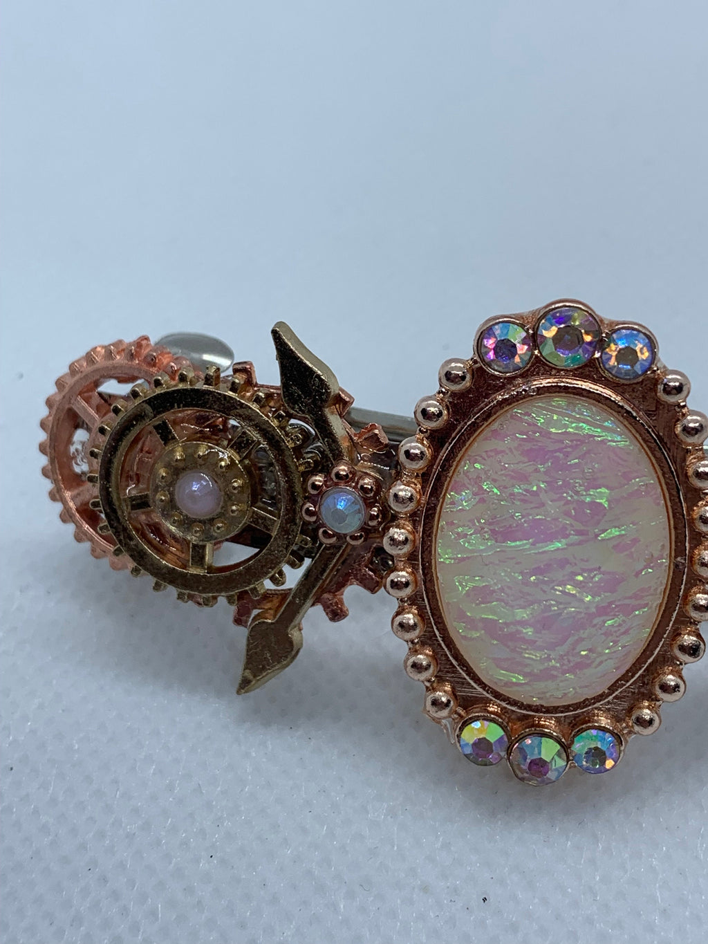 Steampunk Rose gold Rose Quarts look Stone Hair Clip