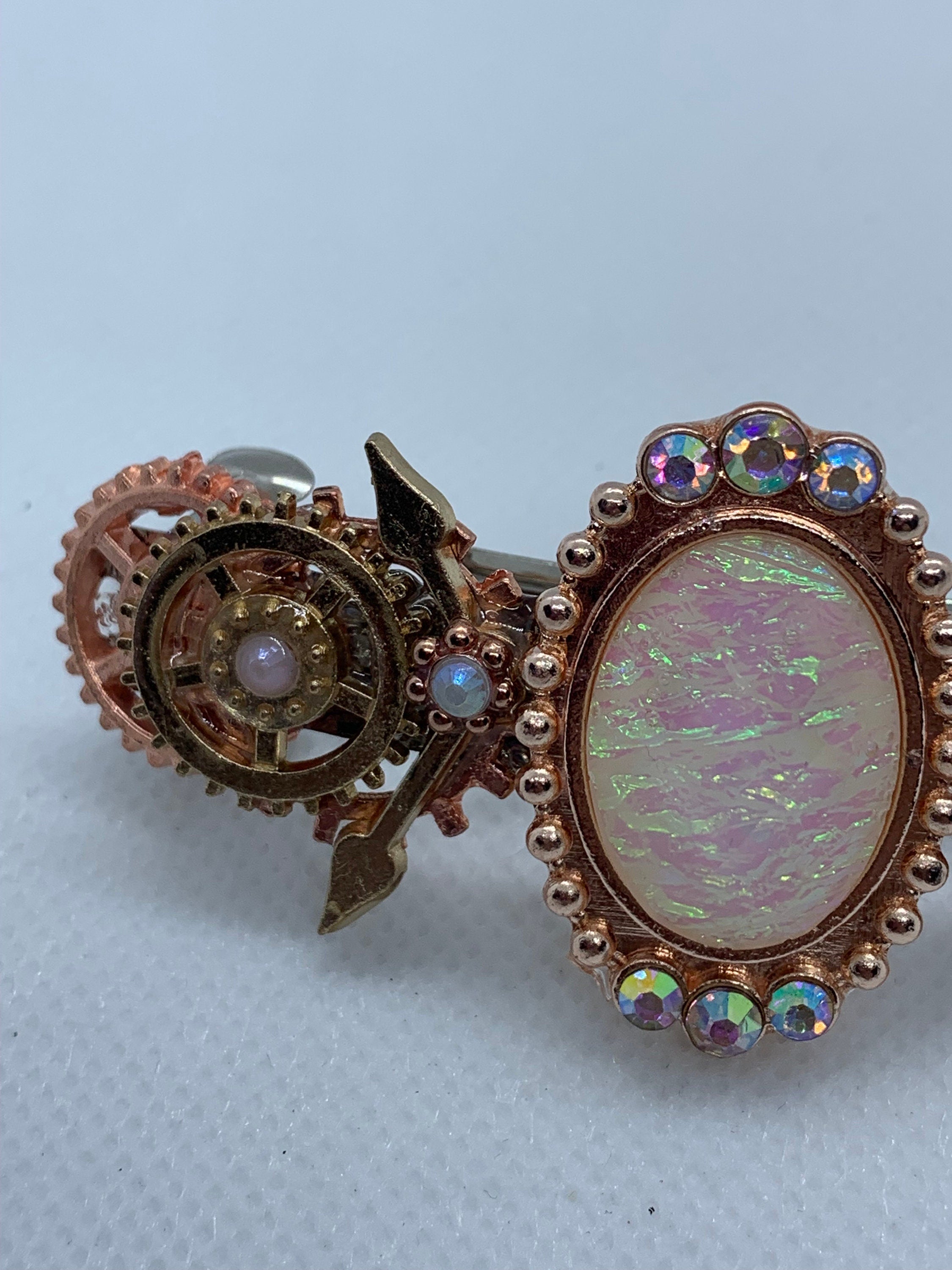 Steampunk Rose gold Rose Quarts look Stone Hair Clip