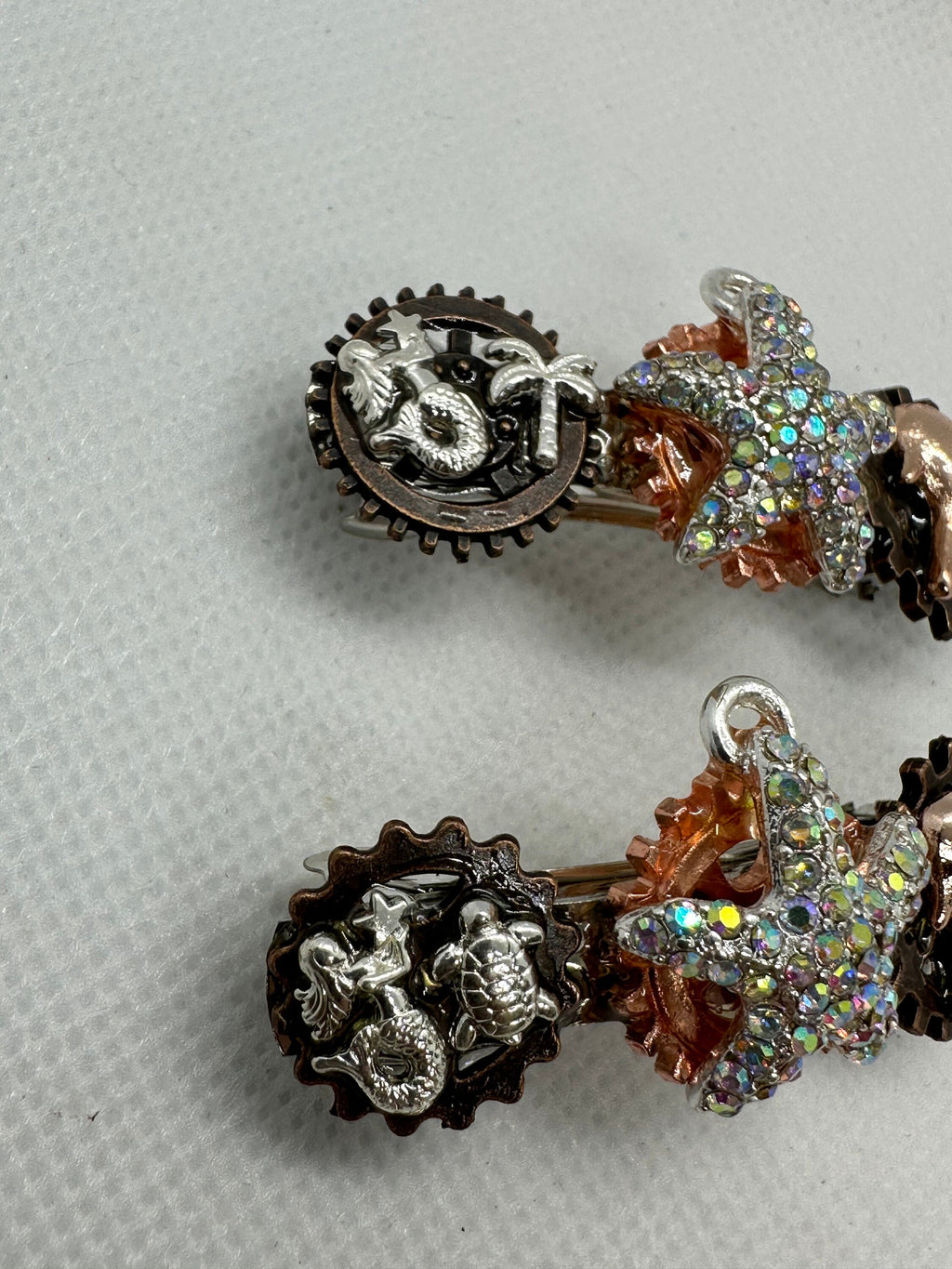 Steampunk Set of Rhinestone Starfish Hairclips