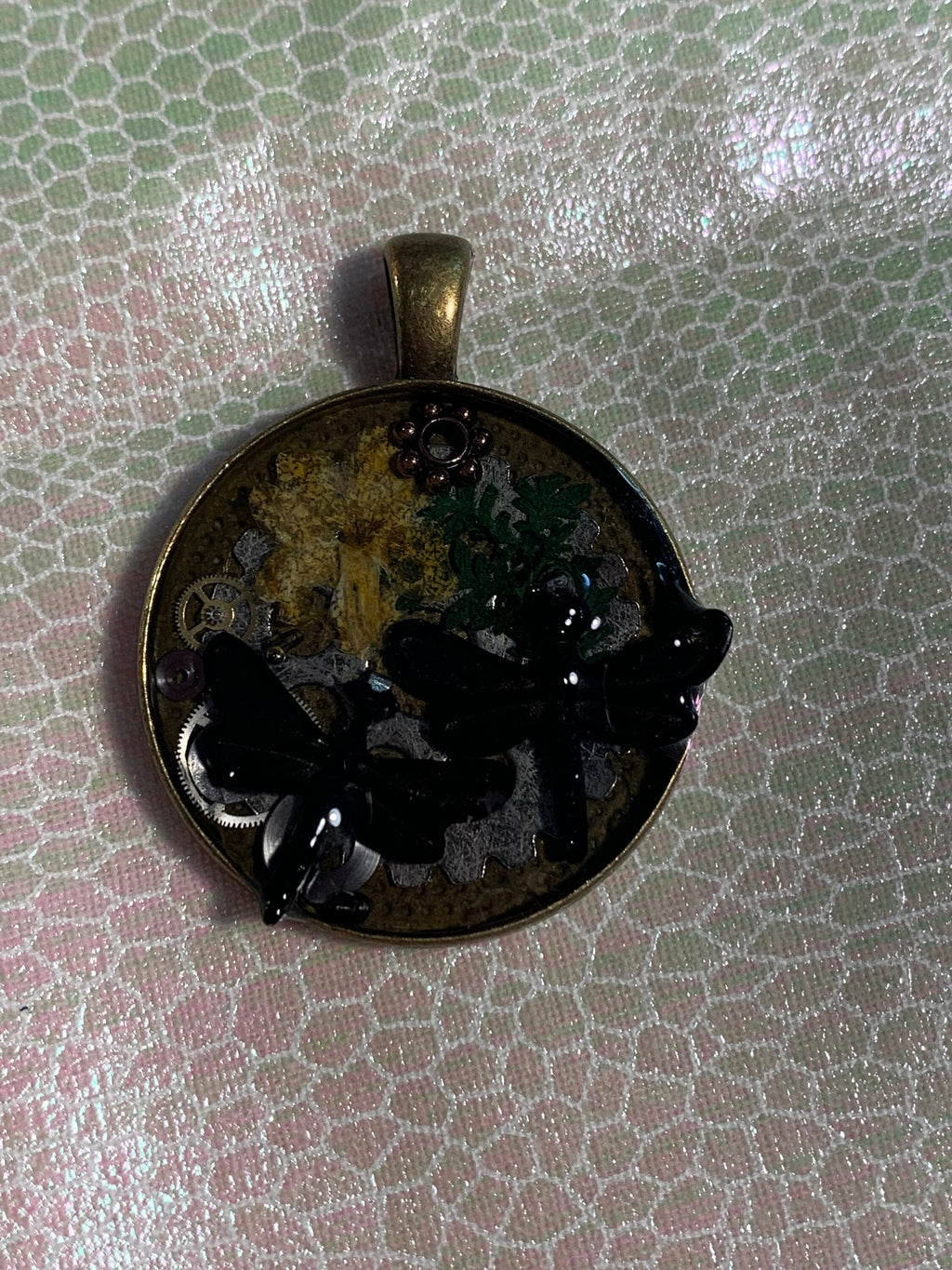 Steampunk Two Black Dragonflies Keychain