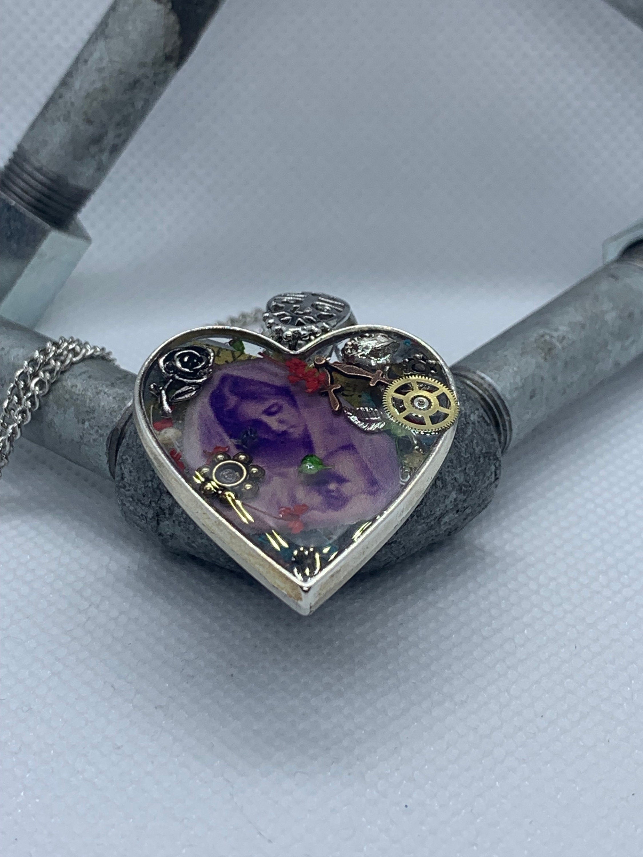 Women and Baby Heart shaped Steampunk Antique Necklace