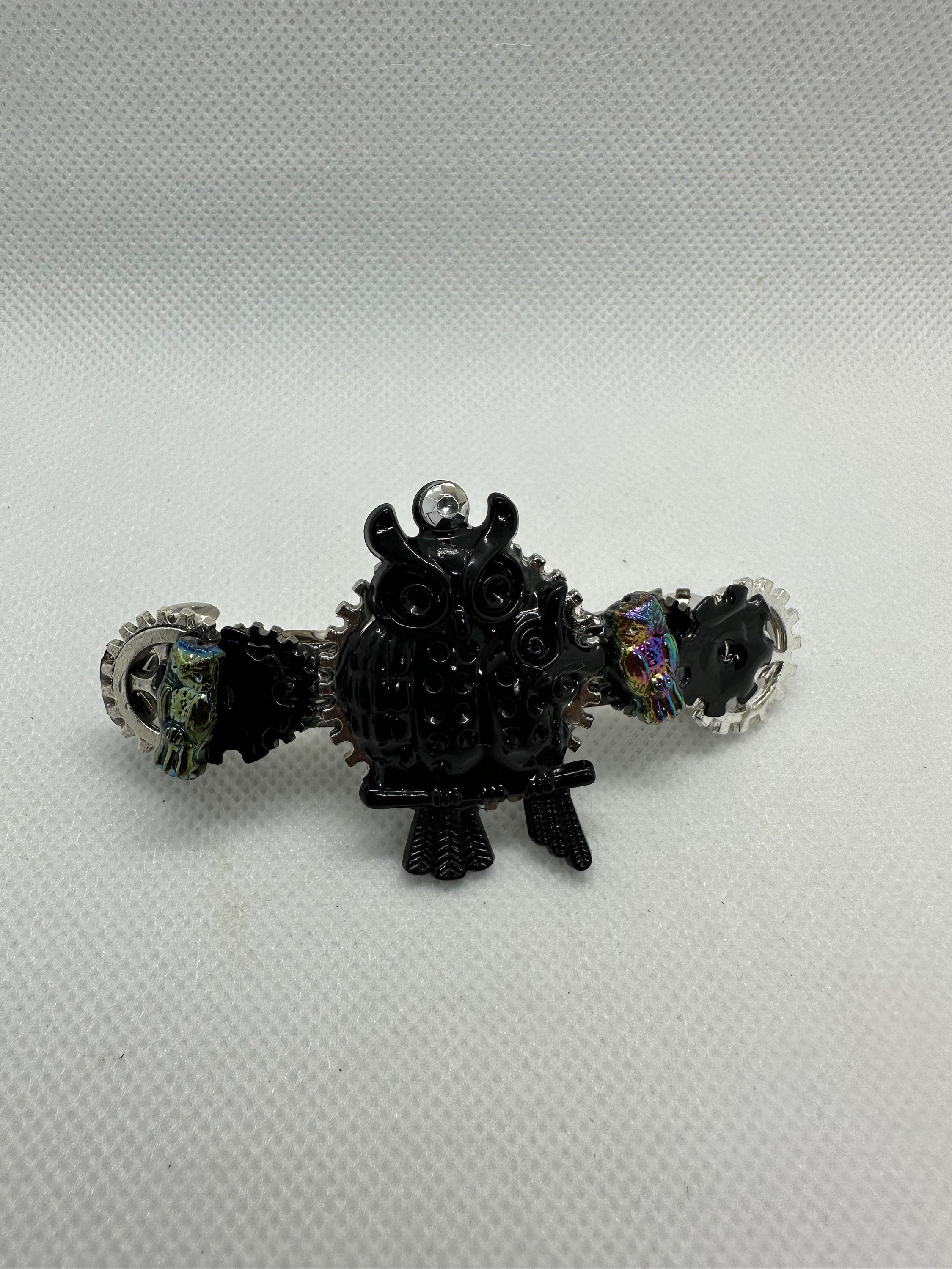 Steampunk Black Owl With Baby Hairclip