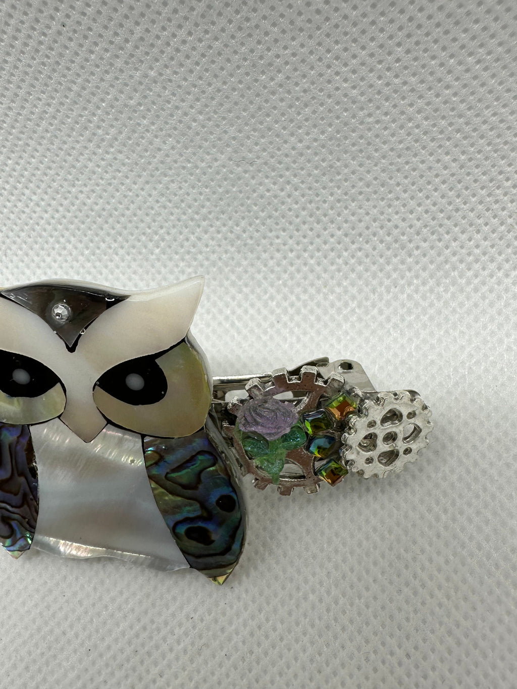 Steampunk Iridescent Owl Hair Clip