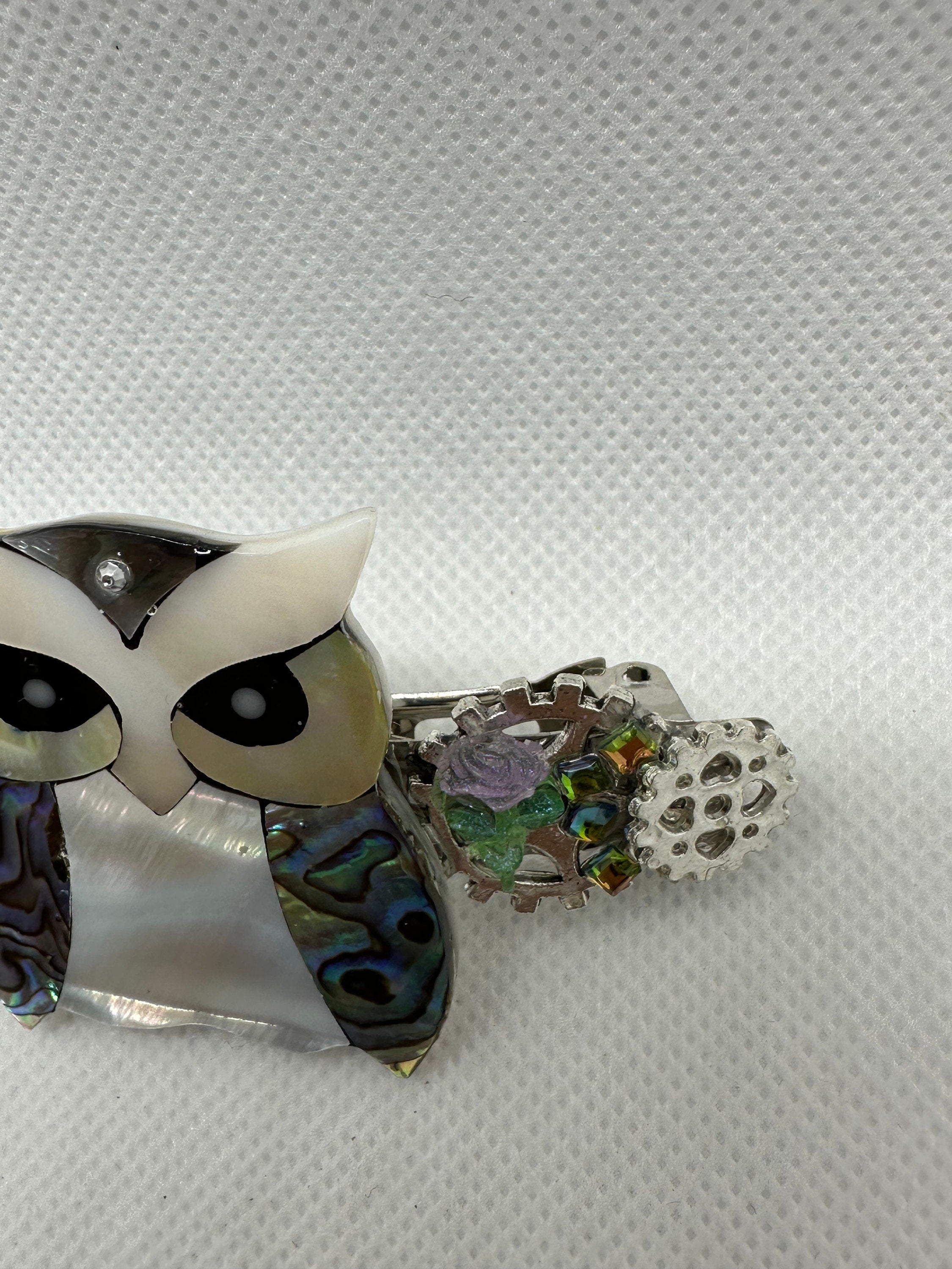 Steampunk Iridescent Owl Hair Clip