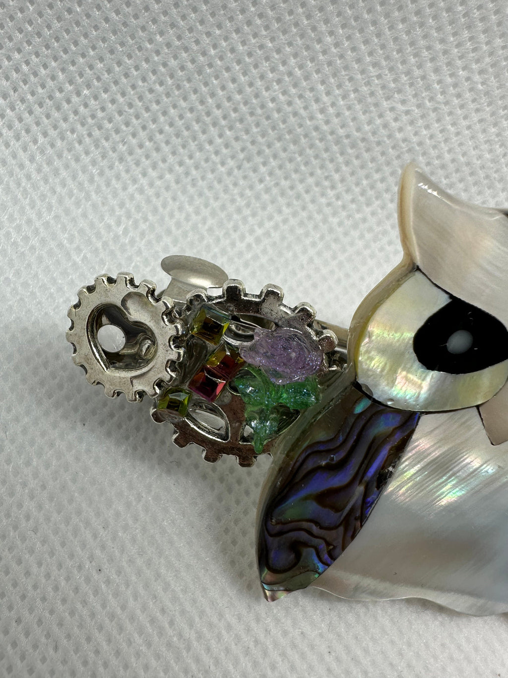 Steampunk Iridescent Owl Hair Clip