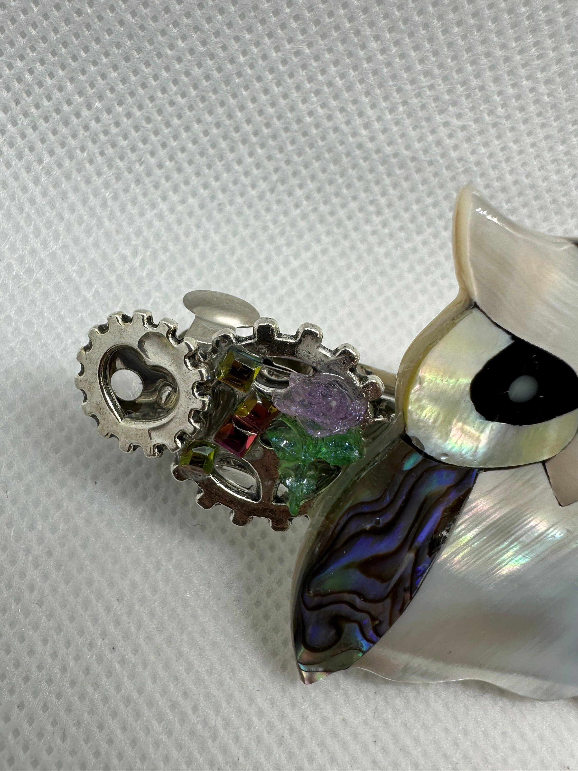 Steampunk Iridescent Owl Hair Clip