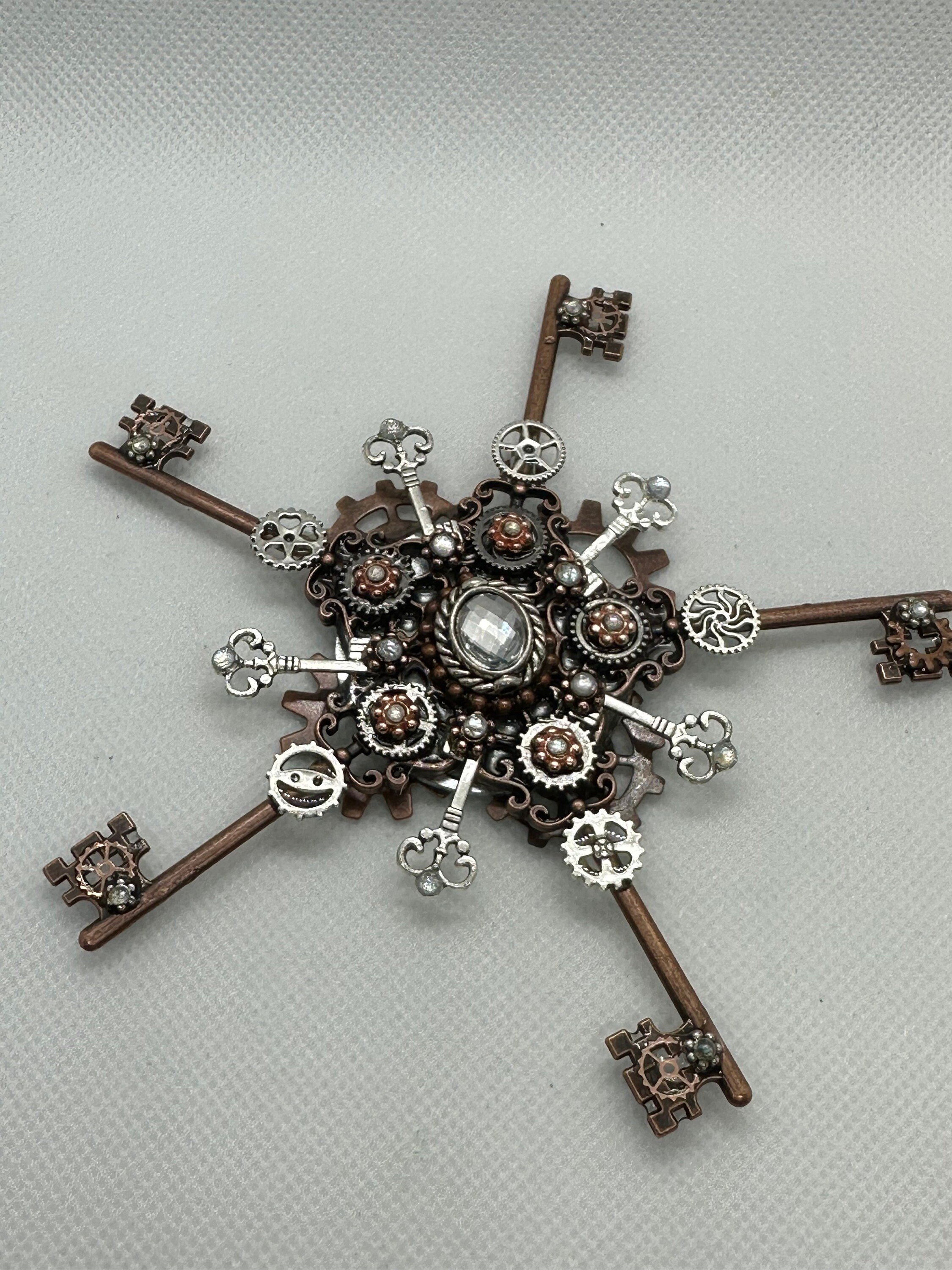 Steampunk Metal Keys Snowflake Ornament or Decoration