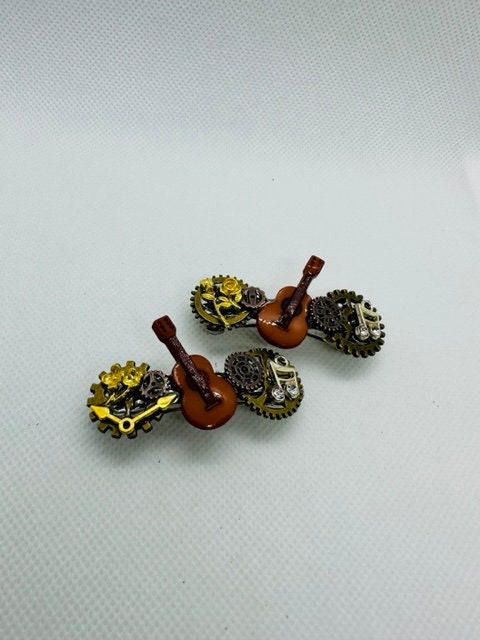 Musical Guitar Steampunk Mini Hair Clips