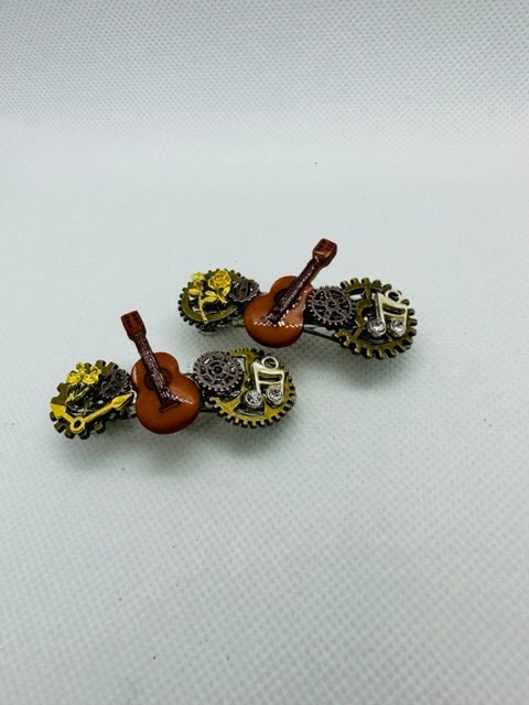 Musical Guitar Steampunk Mini Hair Clips