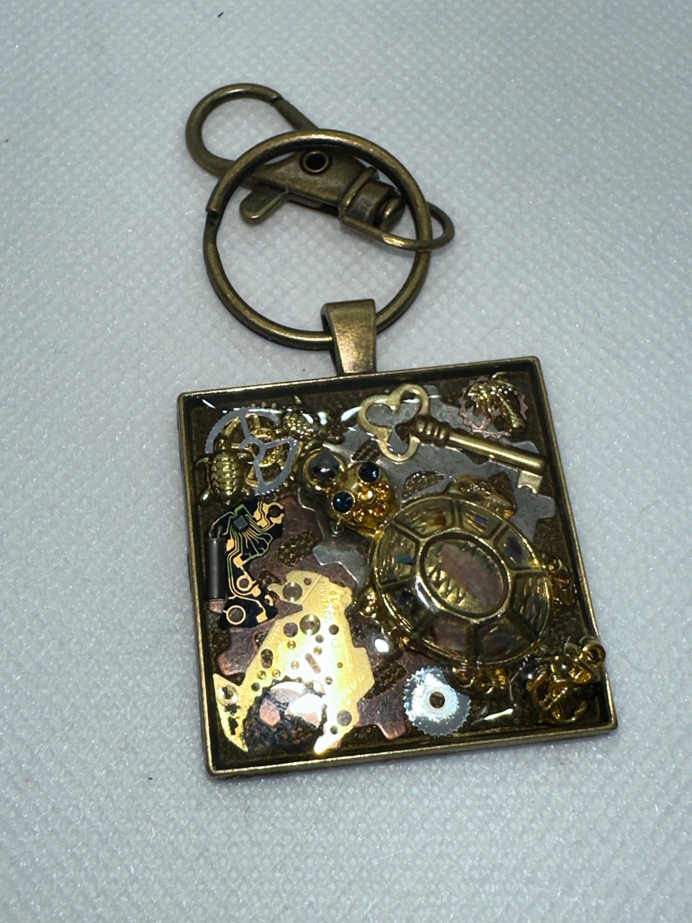 Steampunk Turtle Bronze Keychain