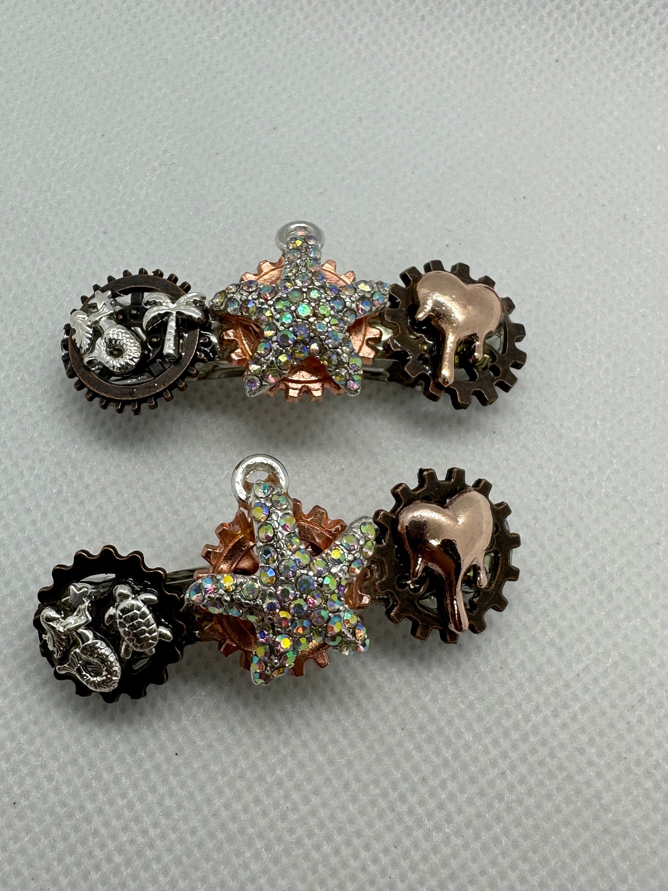 Steampunk Set of Rhinestone Starfish Hairclips