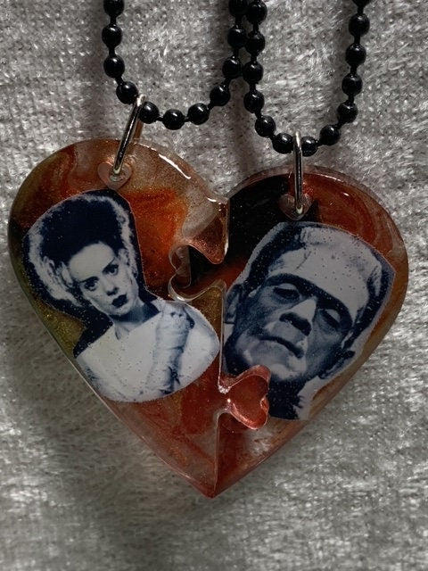Frankenstein's Monster Frankenstein's Bride Broken Heart Necklace Halloween