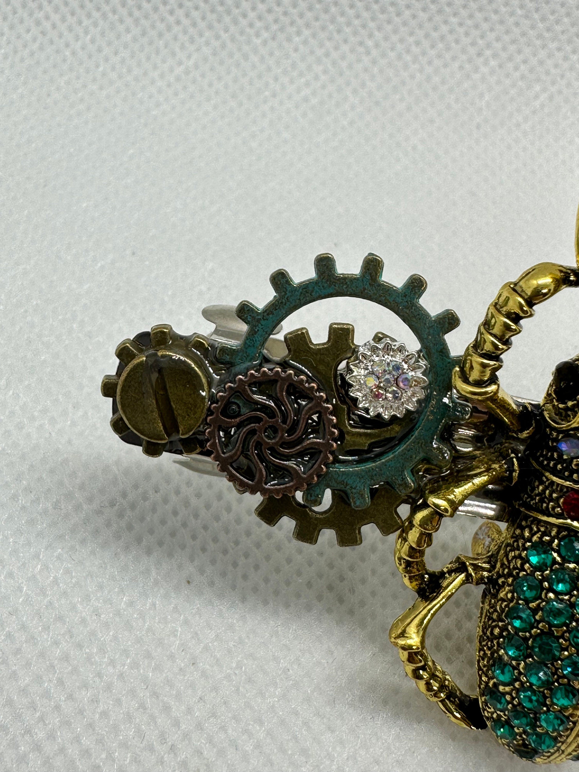 Steampunk Rhinestone Beetle Hair Clip