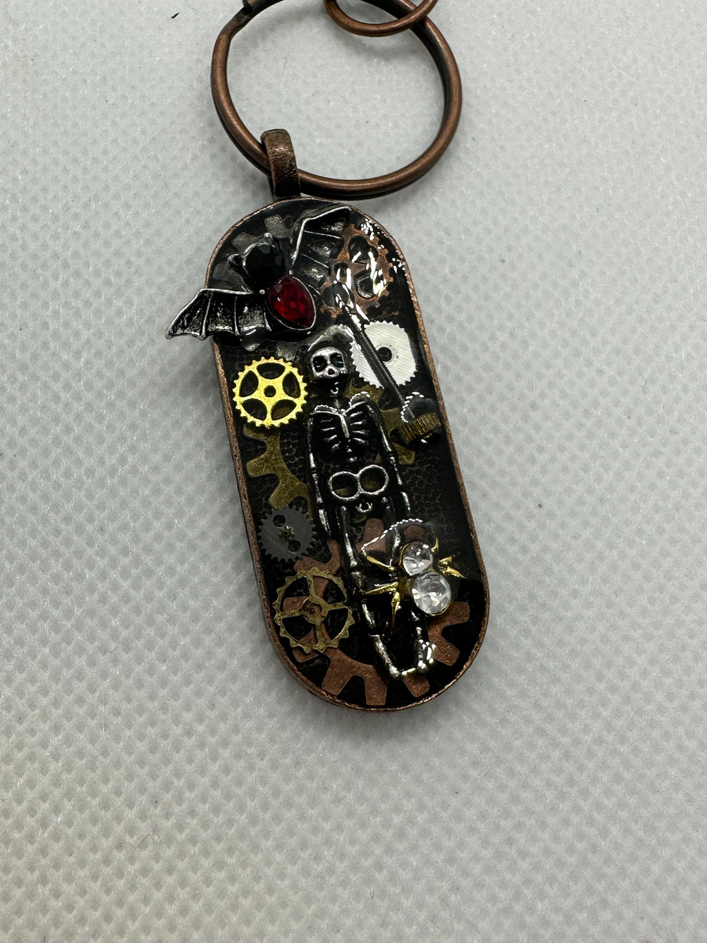 Skeleton and Bat Steampunk Keychain