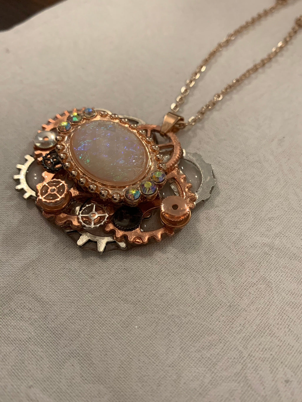 Steampunk Rose gold and silver pendant necklace