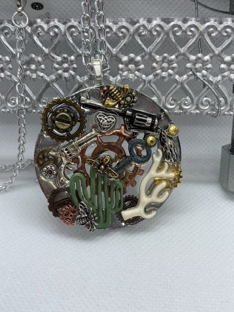 Cactus Desert Inspired Steampunk Necklace